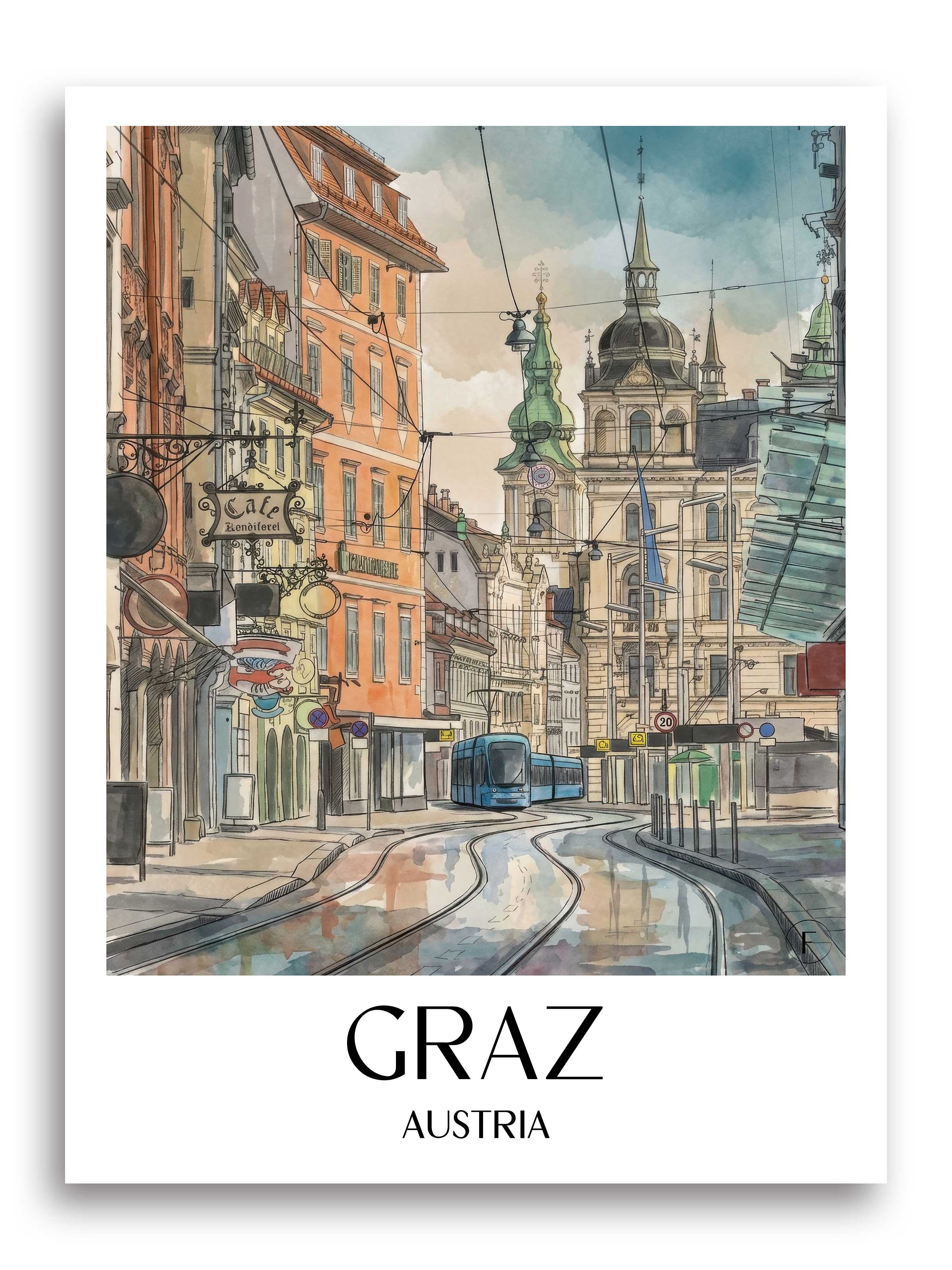 Graz Poster - Österreich - Österreich Kunstdruck - Aquarell von A4 bis A1 - favplace