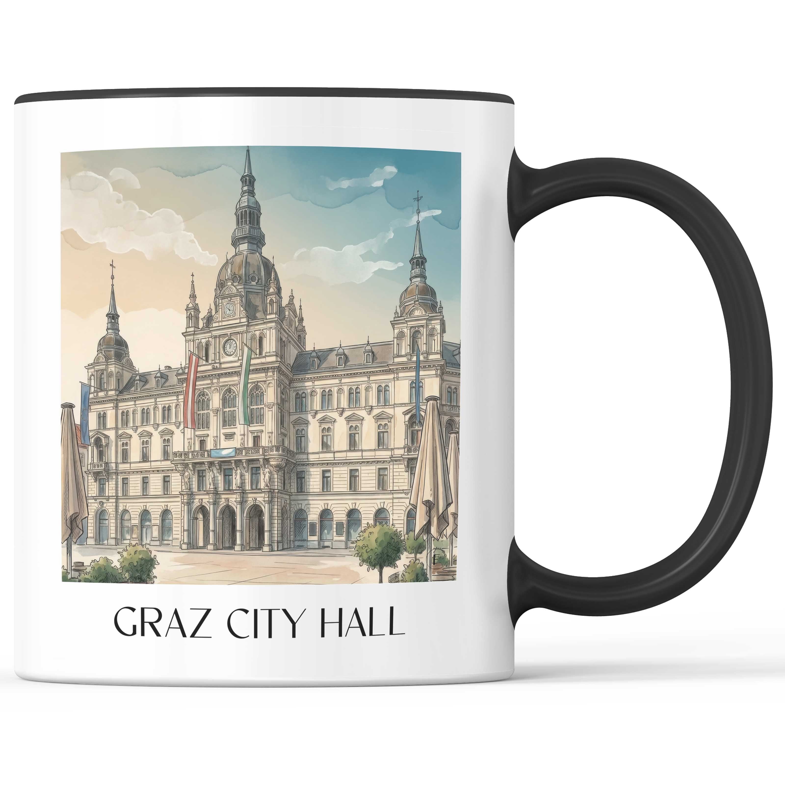 Grazer Rathaus Kaffeebecher - Österreich - Österreich Becher - Kaffeetasse im Aquarell Stil - favplace