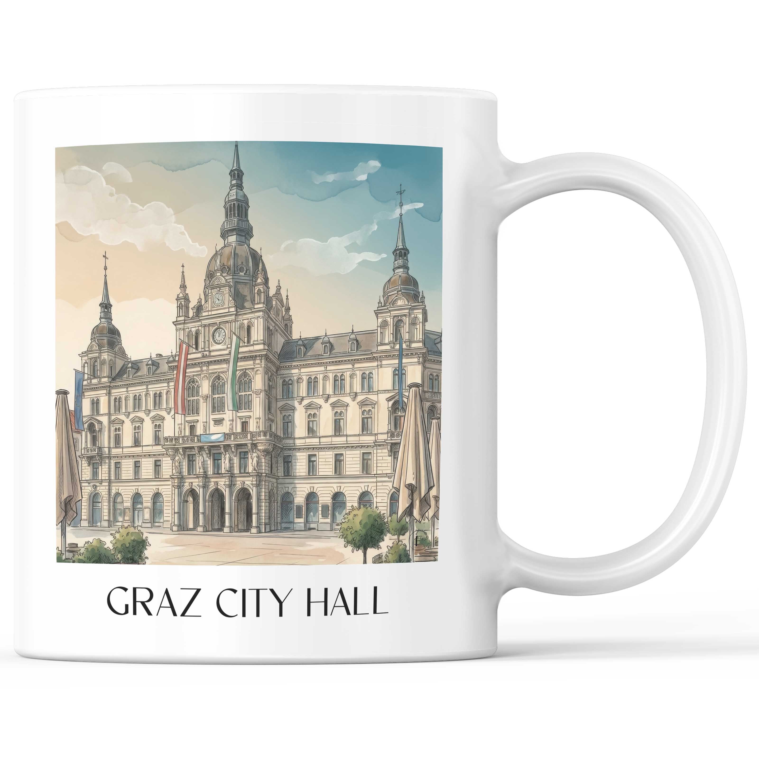 Grazer Rathaus Kaffeebecher - Österreich - Österreich Becher - Kaffeetasse im Aquarell Stil - favplace
