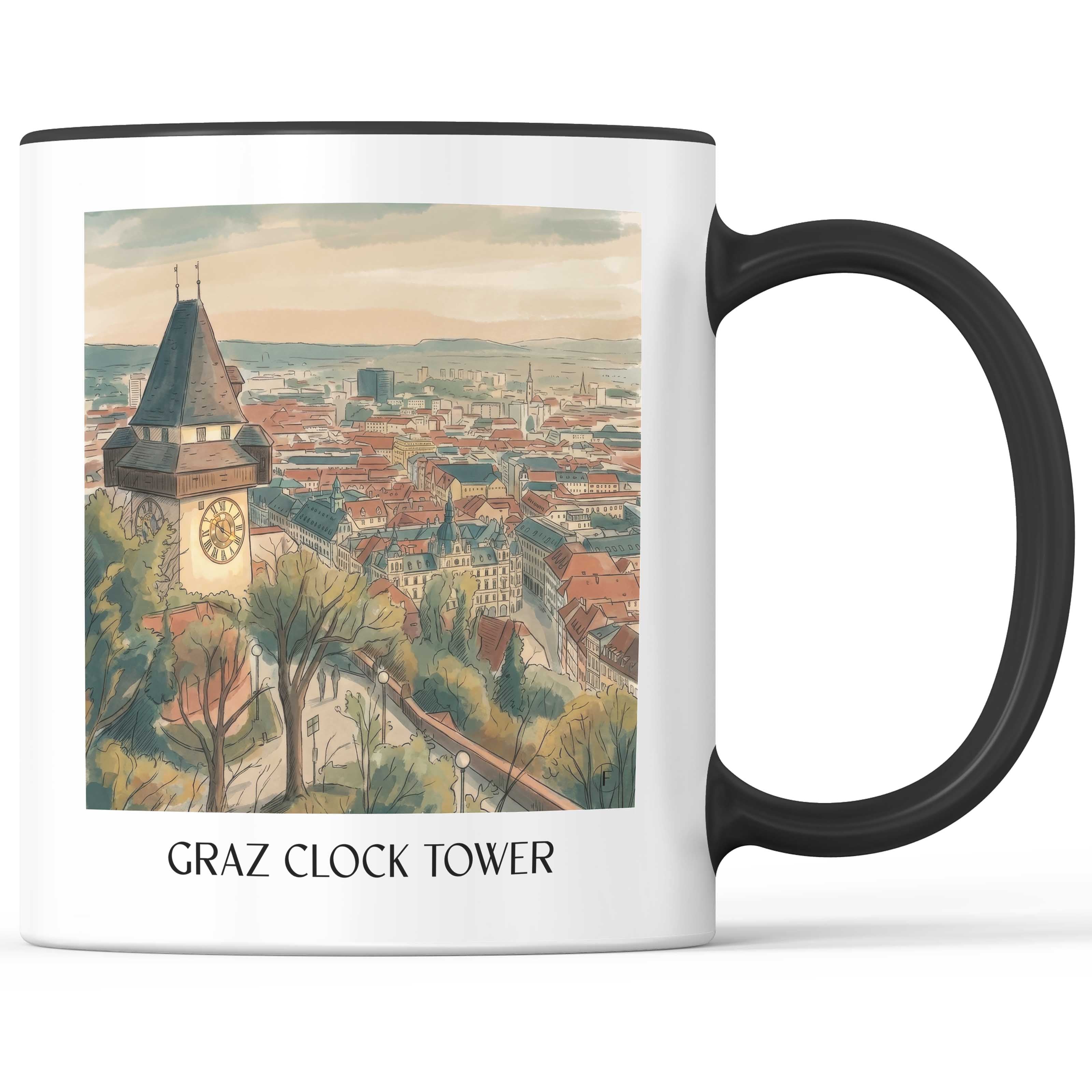 Grazer Uhrturm Kaffeebecher - Österreich - Österreich Becher - Kaffeetasse im Aquarell Stil - favplace