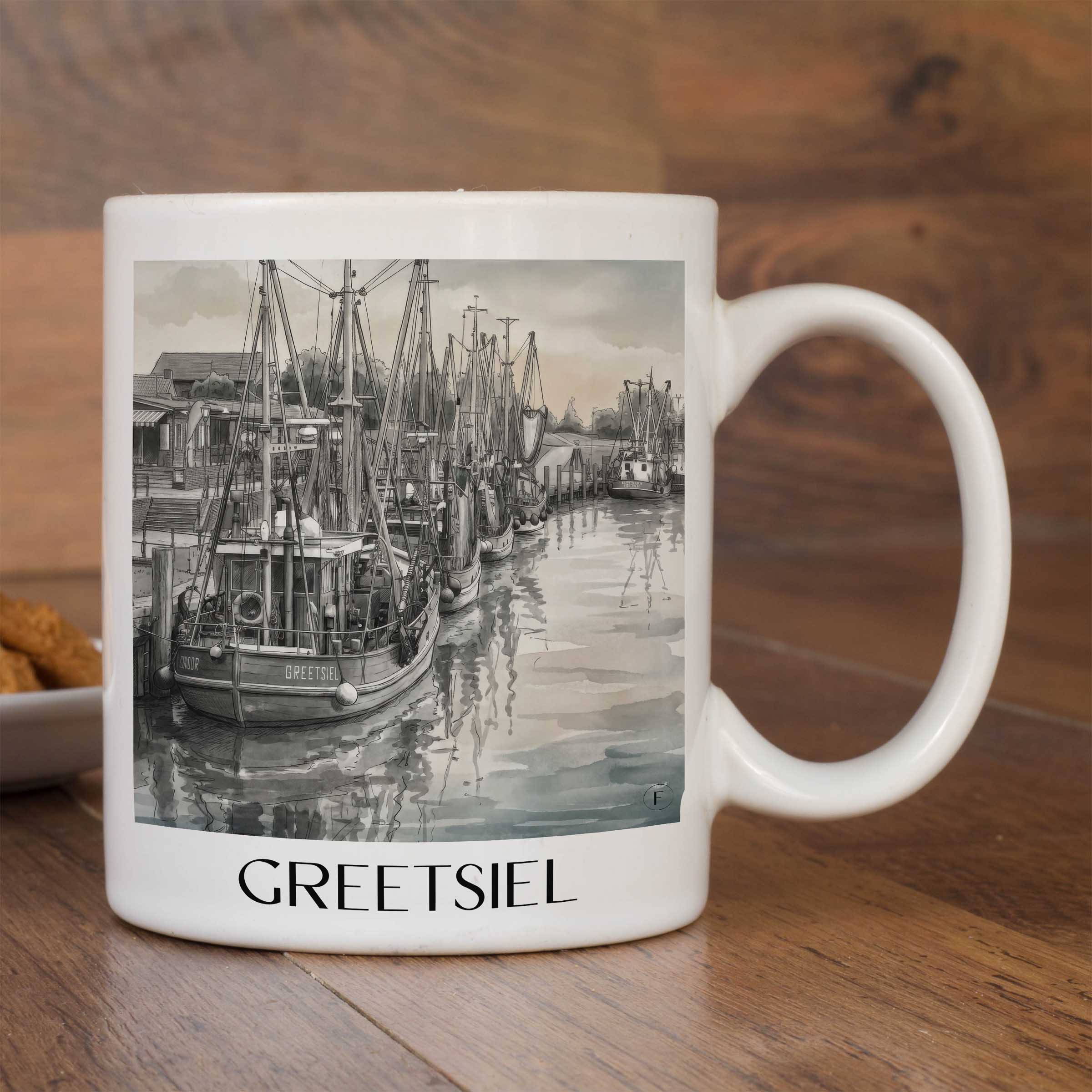 greetsiel-ostfriesland-deutschland-kaffeebecher-aquarell-schwarz-weiss