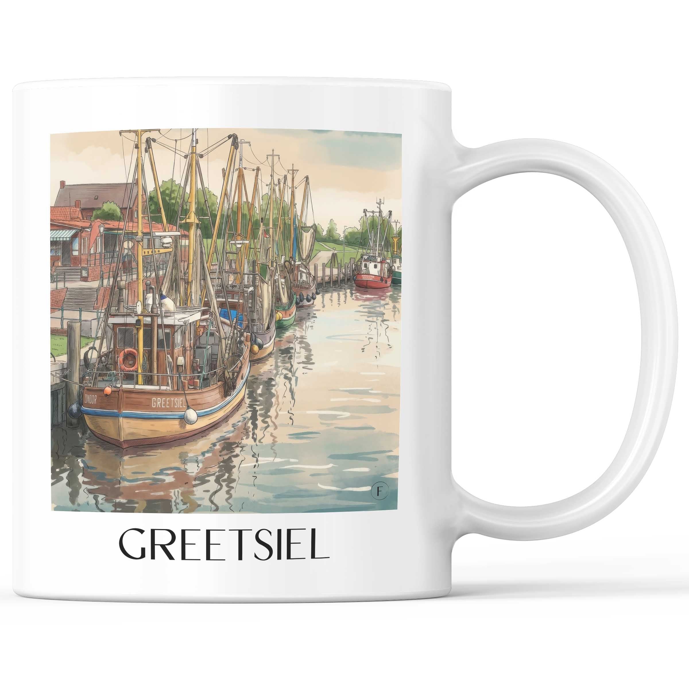 Greetsiel Kaffeebecher - Ostfriesland - Deutschland Becher - Kaffeetasse im Aquarell Stil - favplace