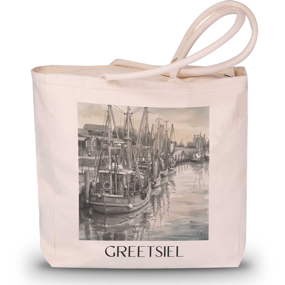 Greetsiel Shopping Tasche - Ostfriesland - Deutschland Tote Bag - Einkaufstasche im Aquarell Schwarz-Weiß Stil - favplace