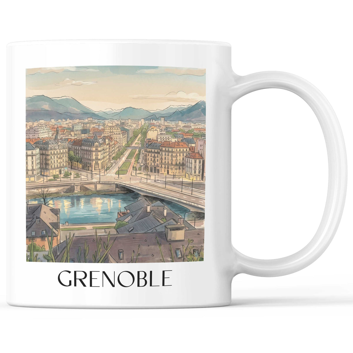 Grenoble Kaffeebecher - Isère - Frankreich Becher - Kaffeetasse im Aquarell Stil - favplace