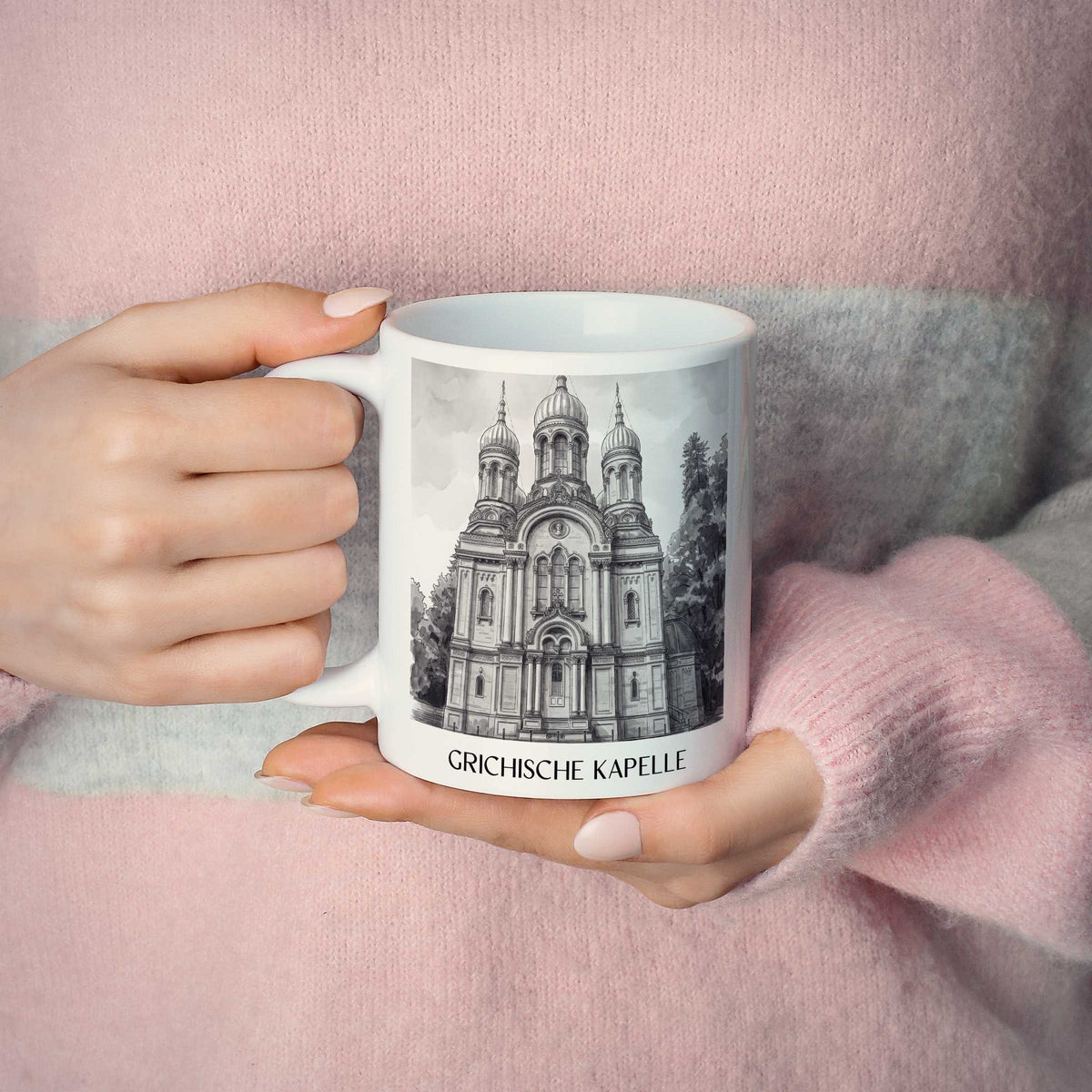 grichische-kapelle-wiesbaden-deutschland-kaffeebecher-aquarell-schwarz-weiss