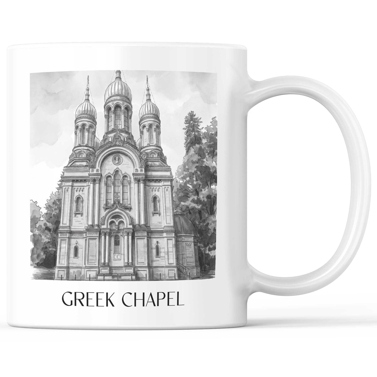 Grichische Kapelle Kaffeebecher - Wiesbaden - Deutschland Becher - Kaffeetasse im Aquarell Schwarz-Weiß Stil - favplace