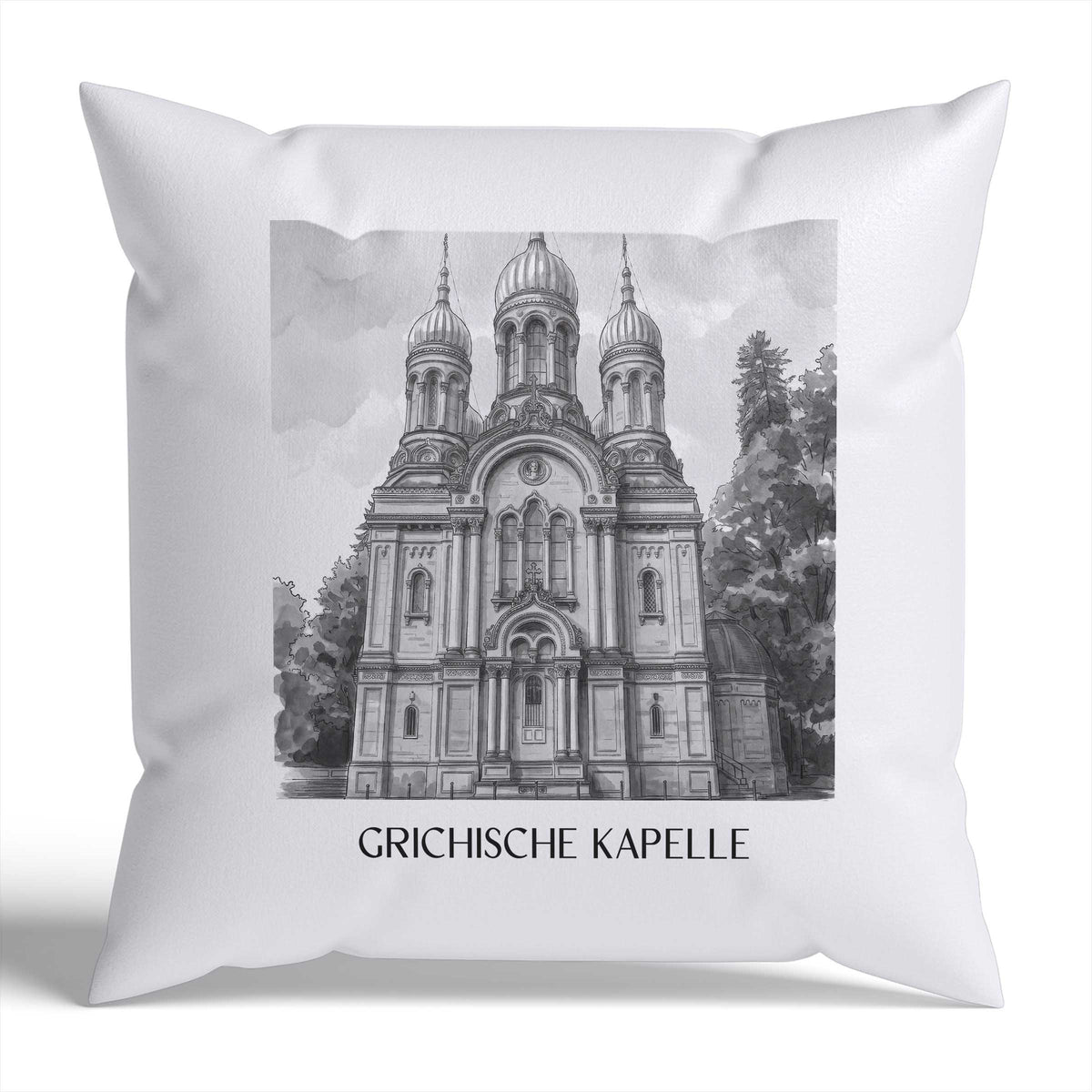 grichische-kapelle-wiesbaden-deutschland-kissenbezug-aquarell-schwarz-weiss
