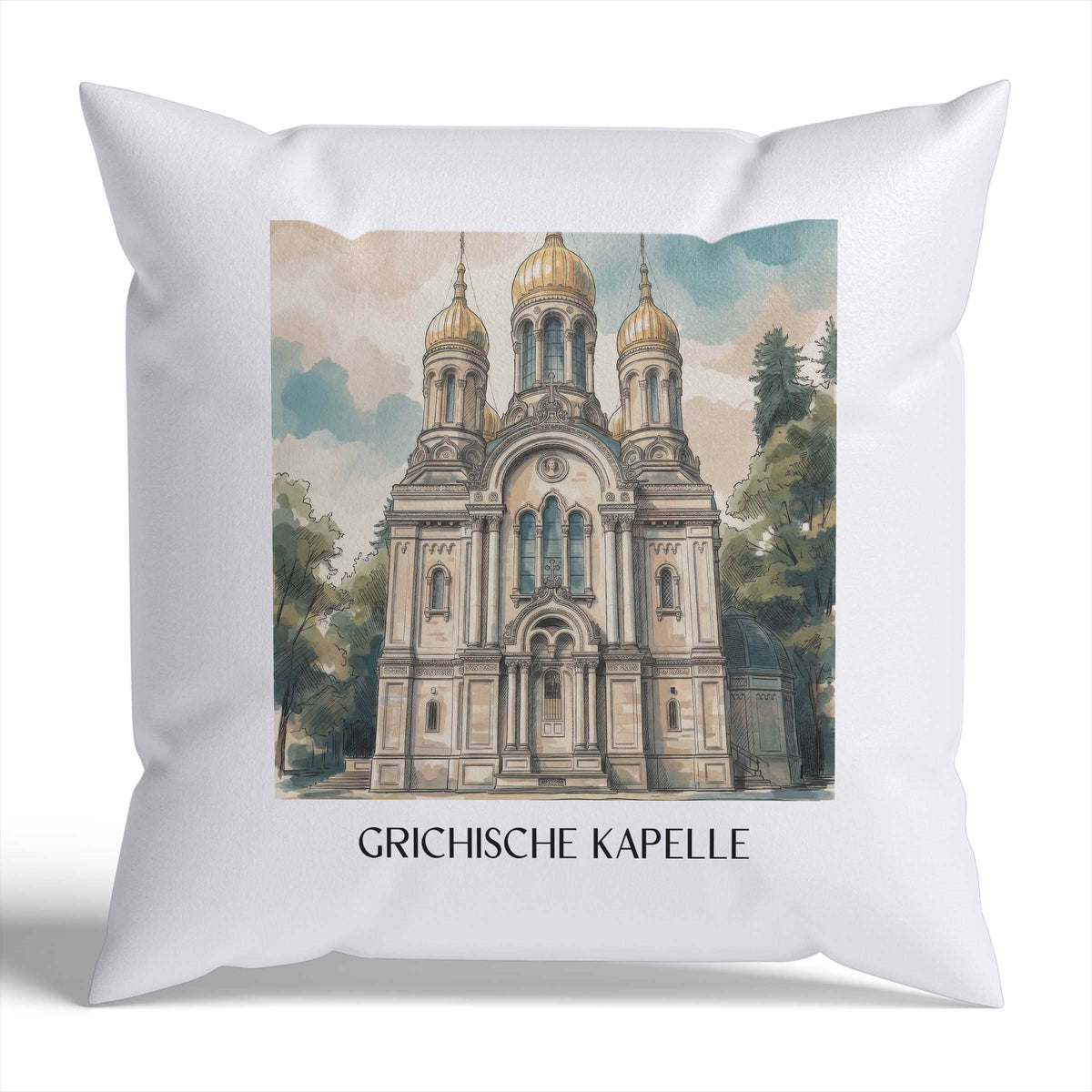 grichische-kapelle-wiesbaden-deutschland-kissenbezug-aquarell
