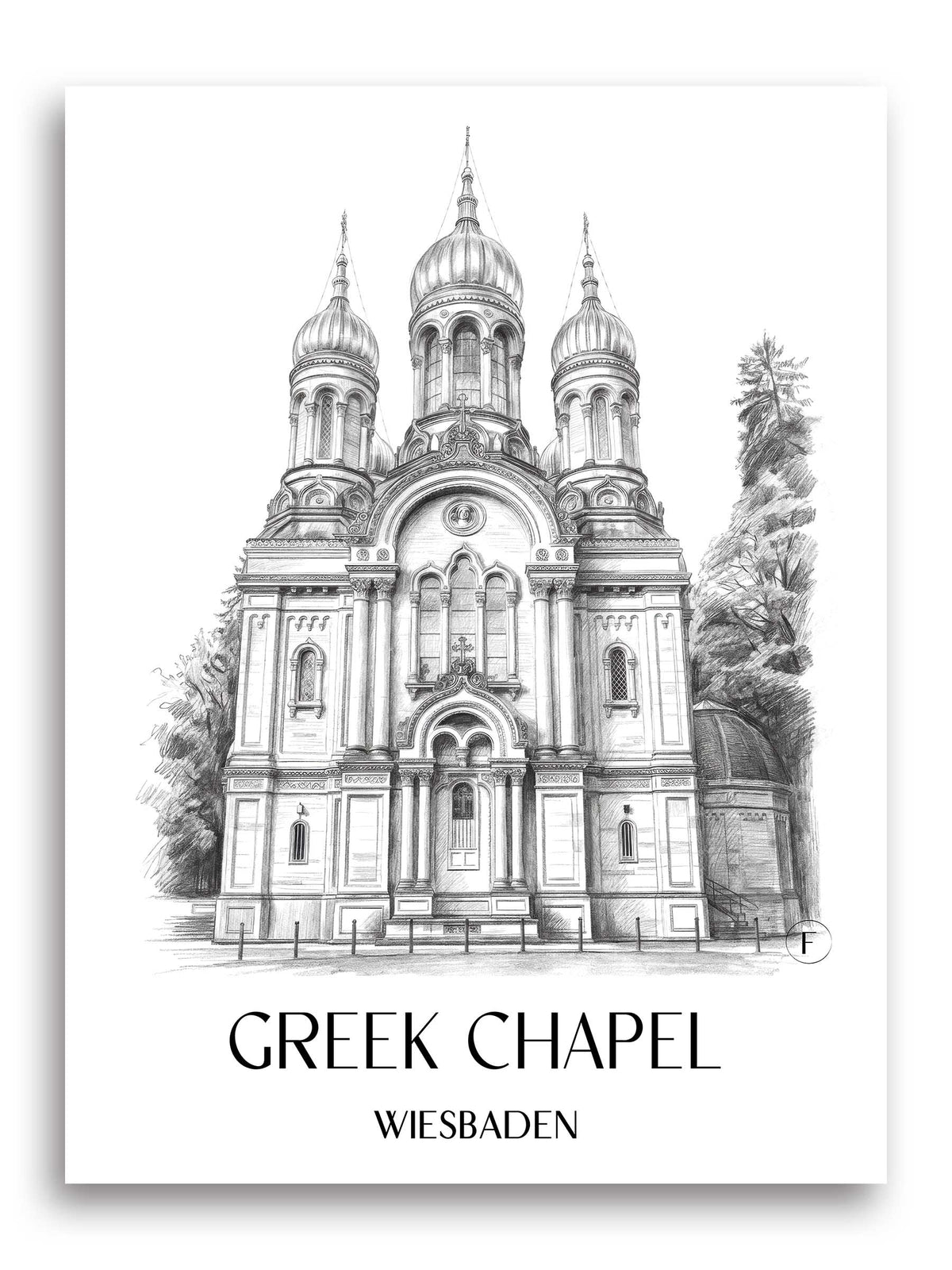 Grichische Kapelle Poster - Wiesbaden - Deutschland Kunstdruck - Zeichnung von A4 bis A1 - favplace