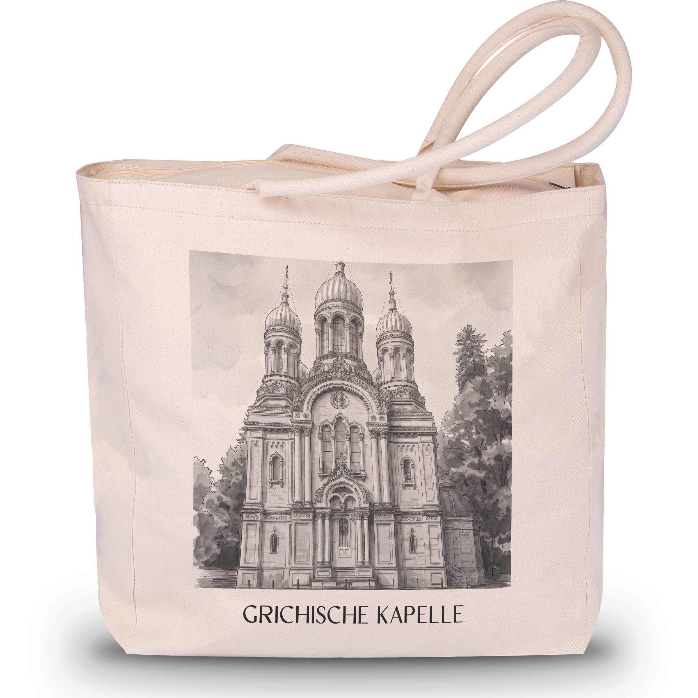 grichische-kapelle-wiesbaden-deutschland-einkaufstasche-aquarell-schwarz-weiss