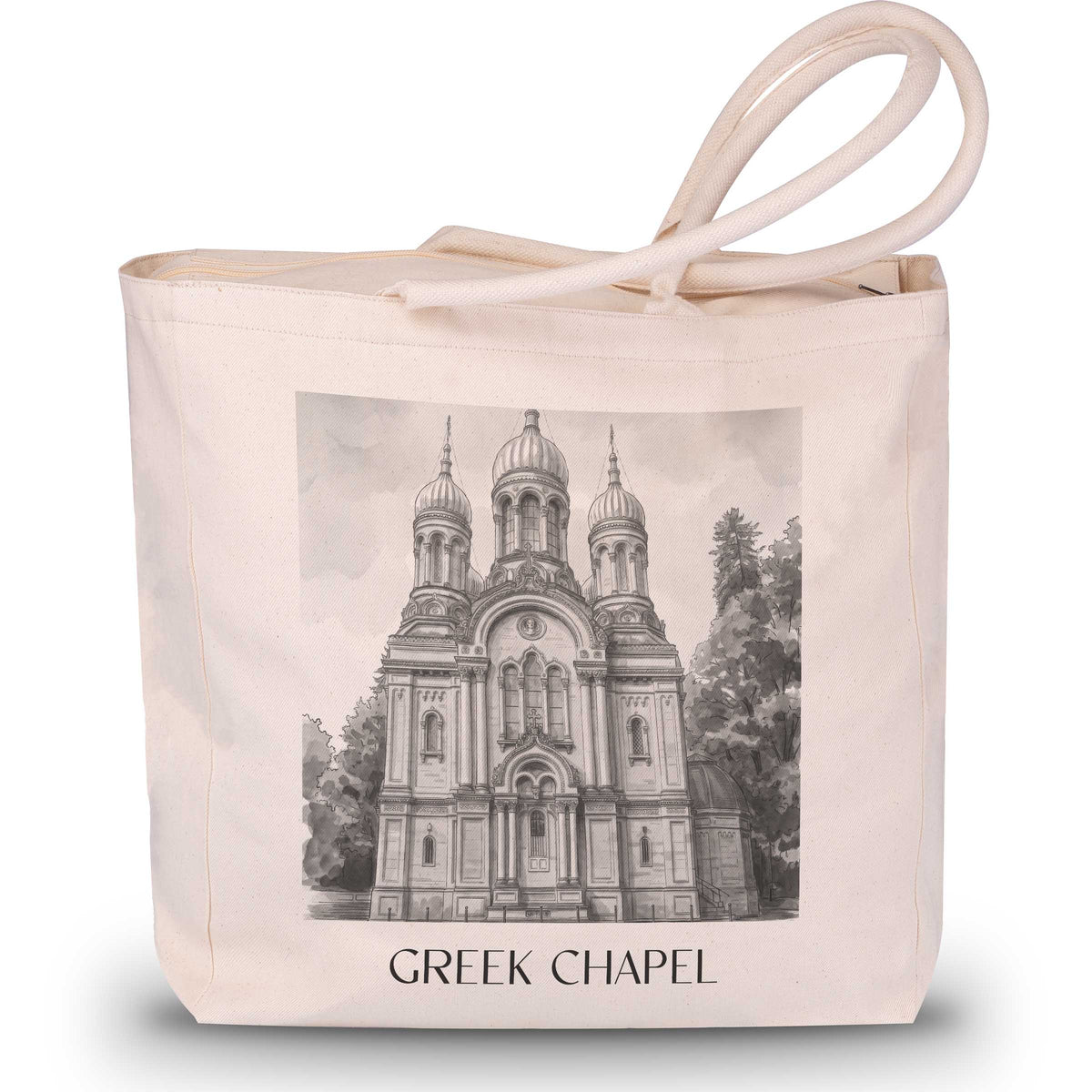 Grichische Kapelle Shopping Tasche - Wiesbaden - Deutschland Tote Bag - Einkaufstasche im Aquarell Schwarz-Weiß Stil - favplace