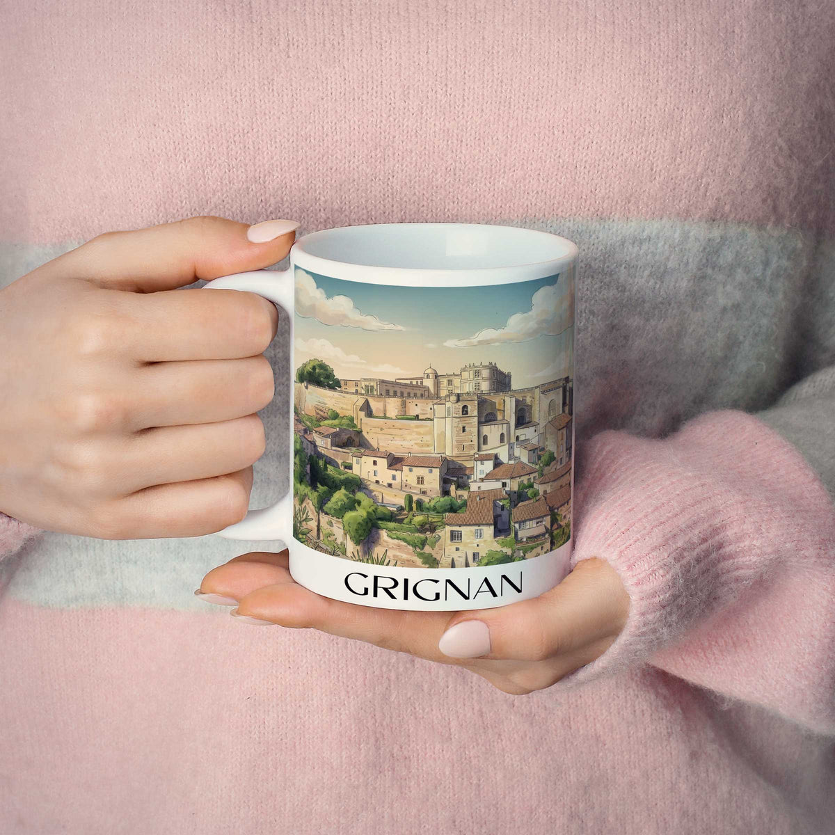 grignan-drôme-frankreich-kaffeebecher-aquarell