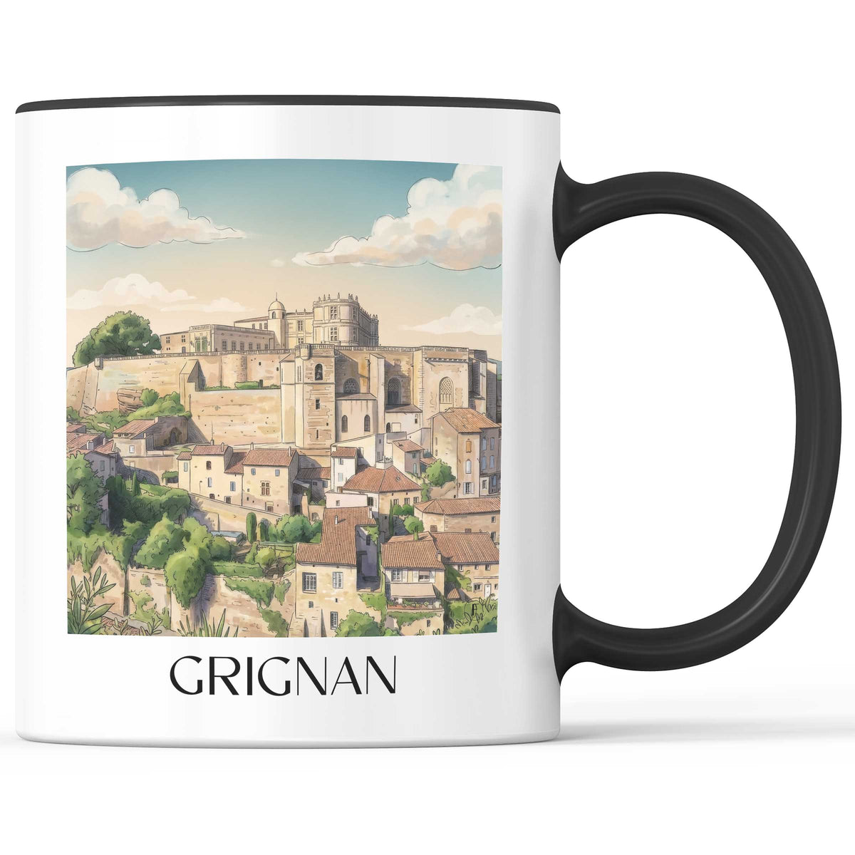 Grignan Kaffeebecher - Drôme - Frankreich Becher - Kaffeetasse im Aquarell Stil - favplace