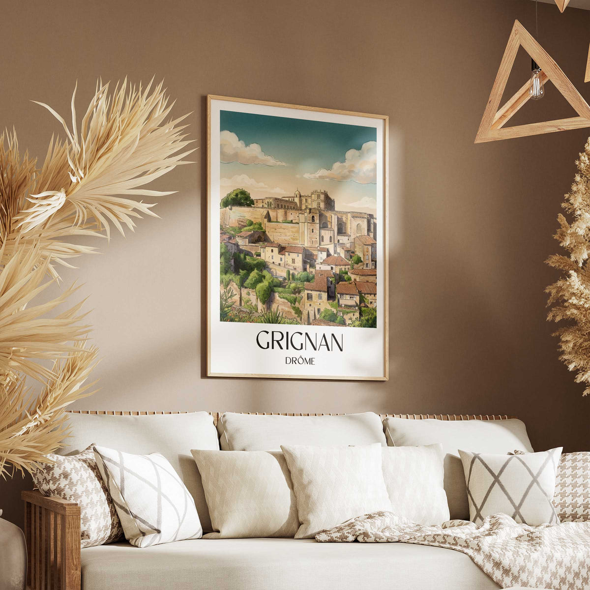 grignan-drôme-frankreich-poster-aquarell