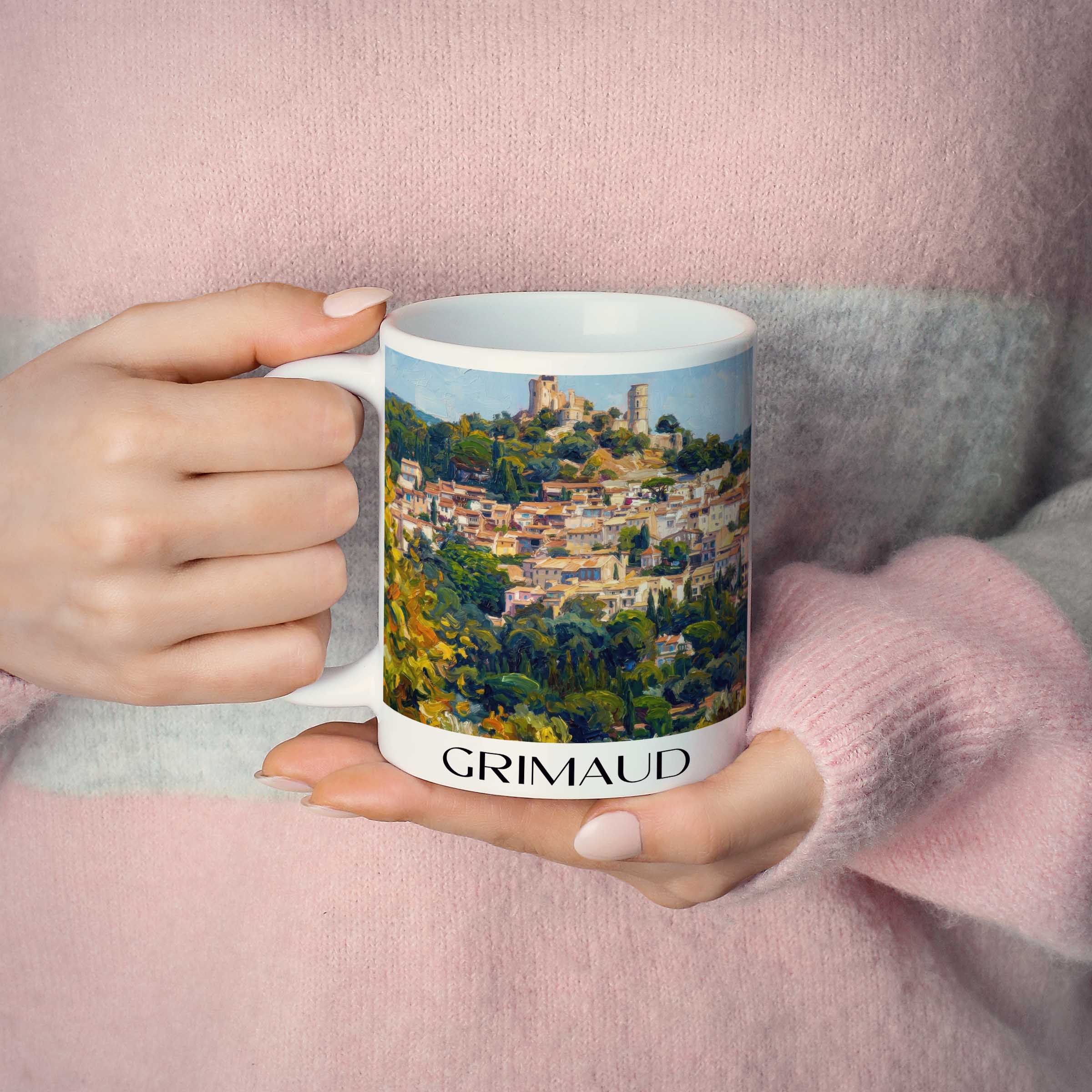 grimaud-côte-d´azur-frankreich-kaffeebecher-oil-painting-oelgemaelde