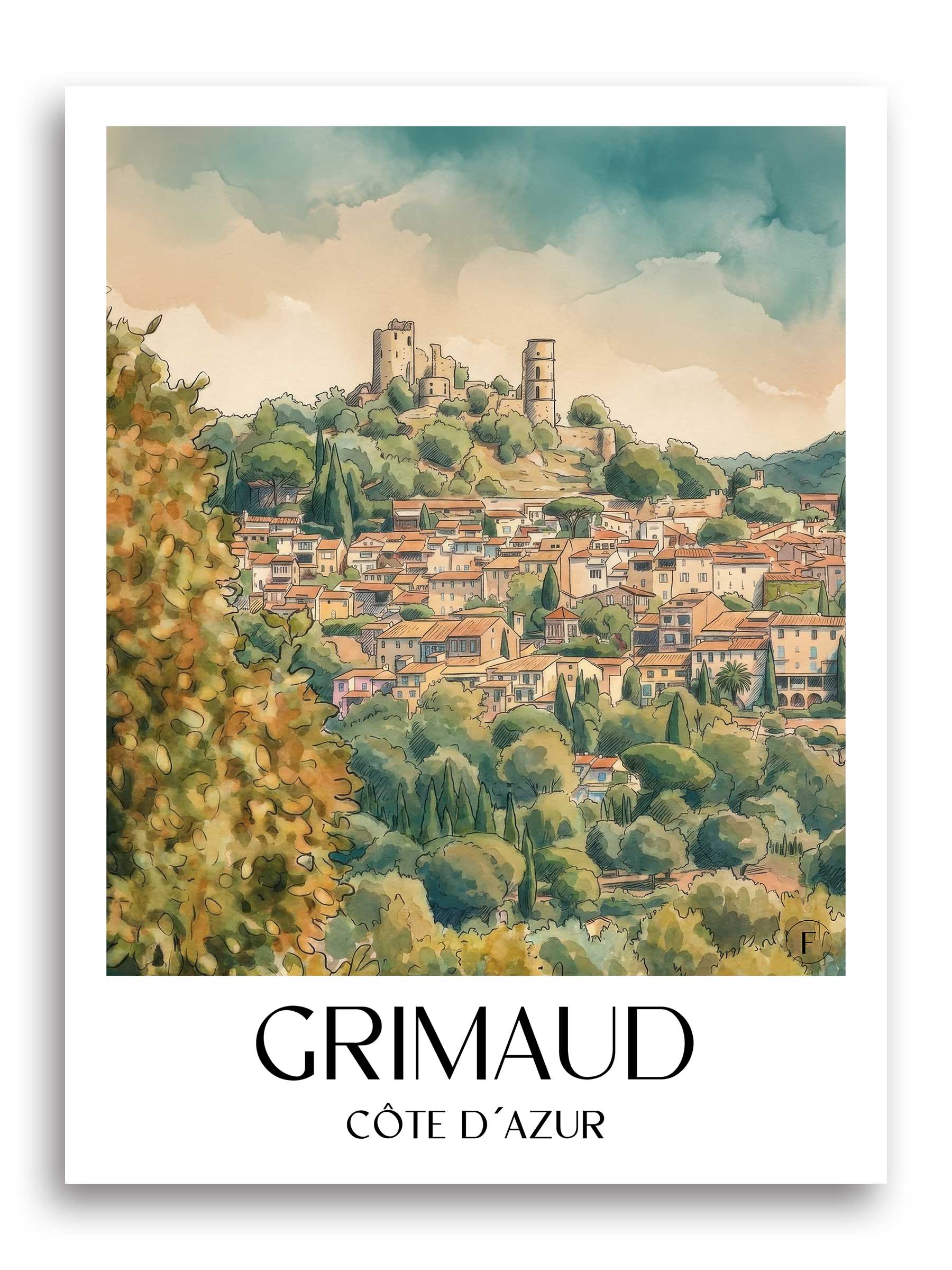grimaud-côte-d´azur-frankreich-poster-aquarell