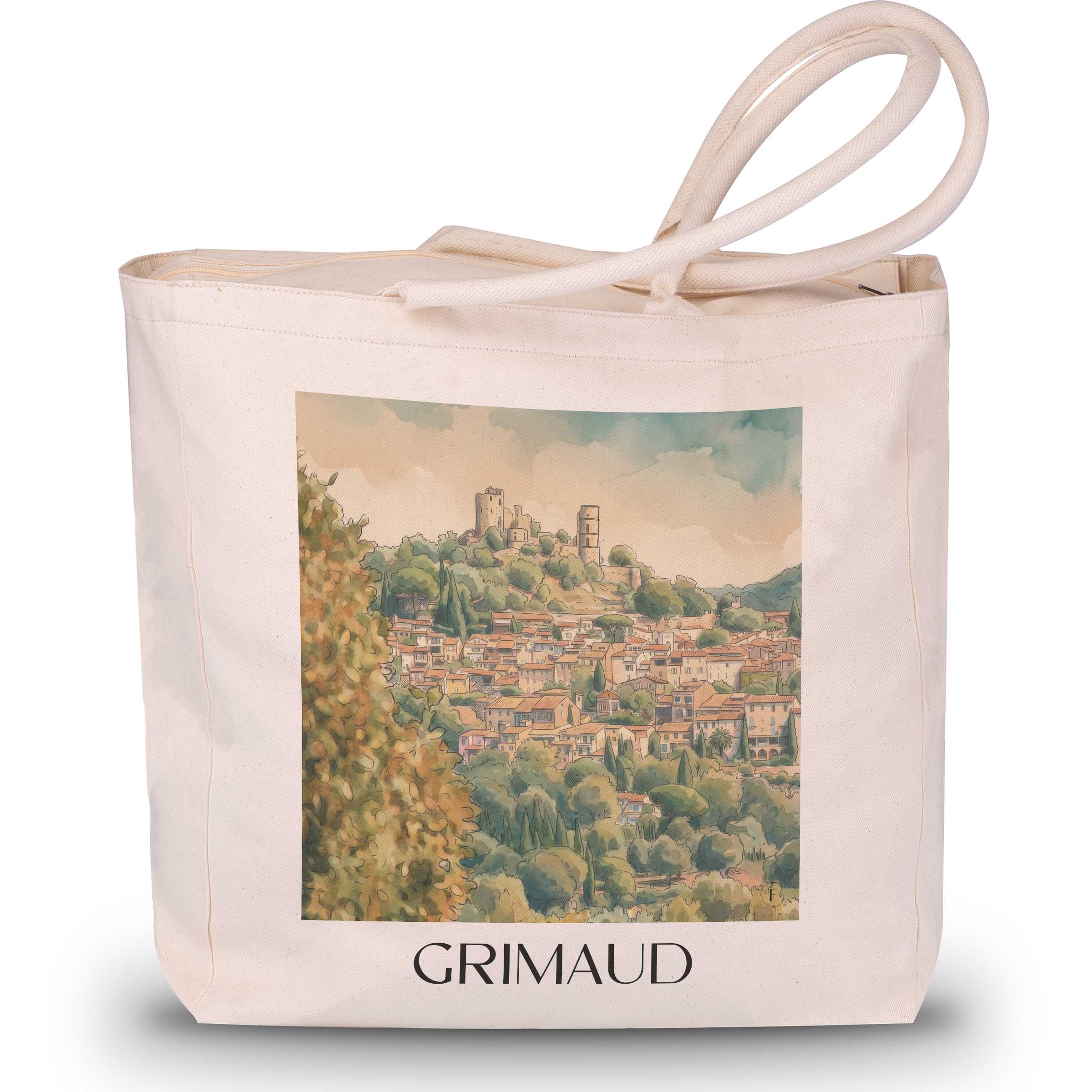 grimaud-côte-d´azur-frankreich-einkaufstasche-aquarell