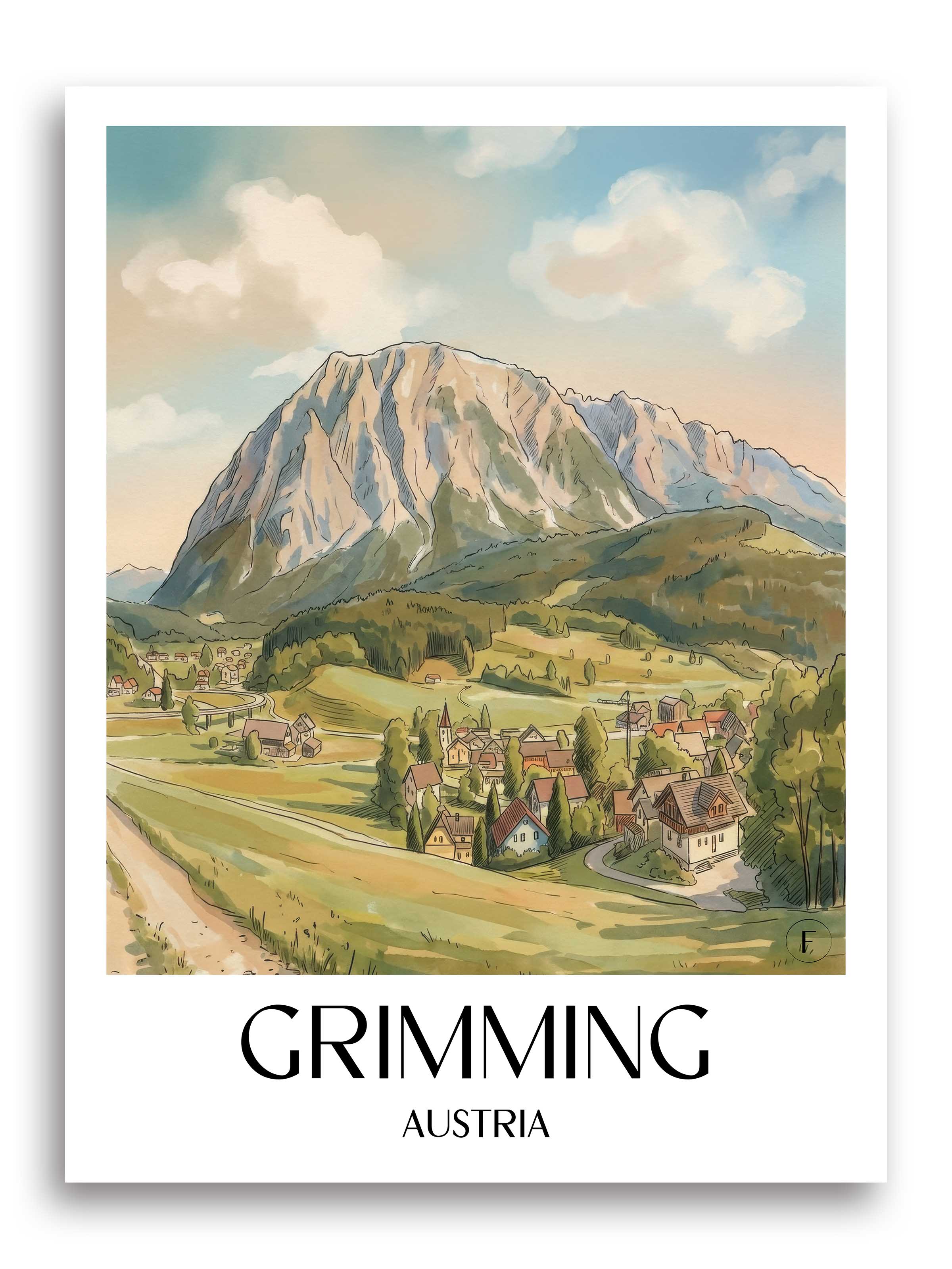 Grimming Poster - Steiermark - Österreich Kunstdruck - Aquarell von A4 bis A1 - favplace