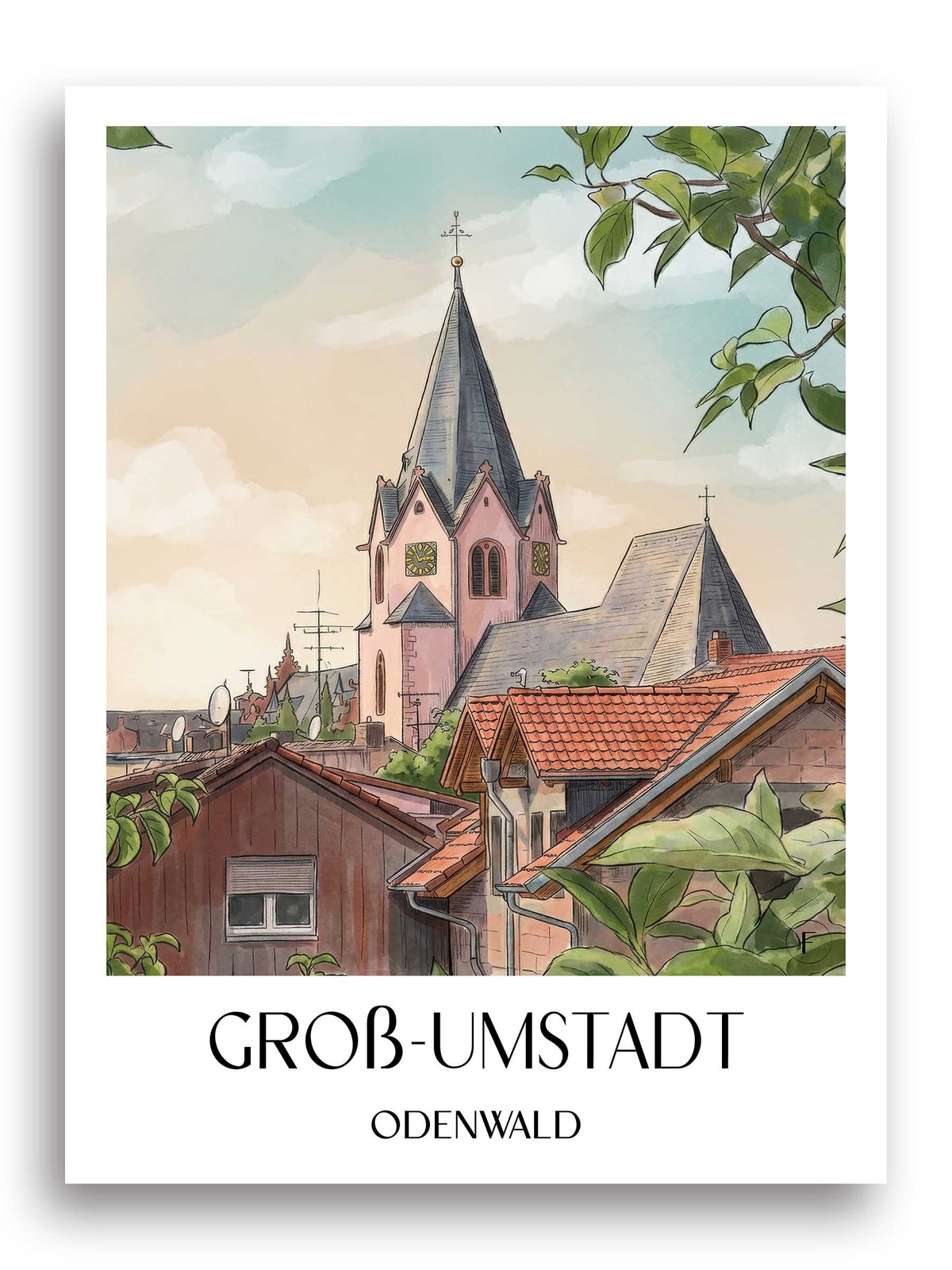 groß-umstadt-odenwald-deutschland-poster-aquarell