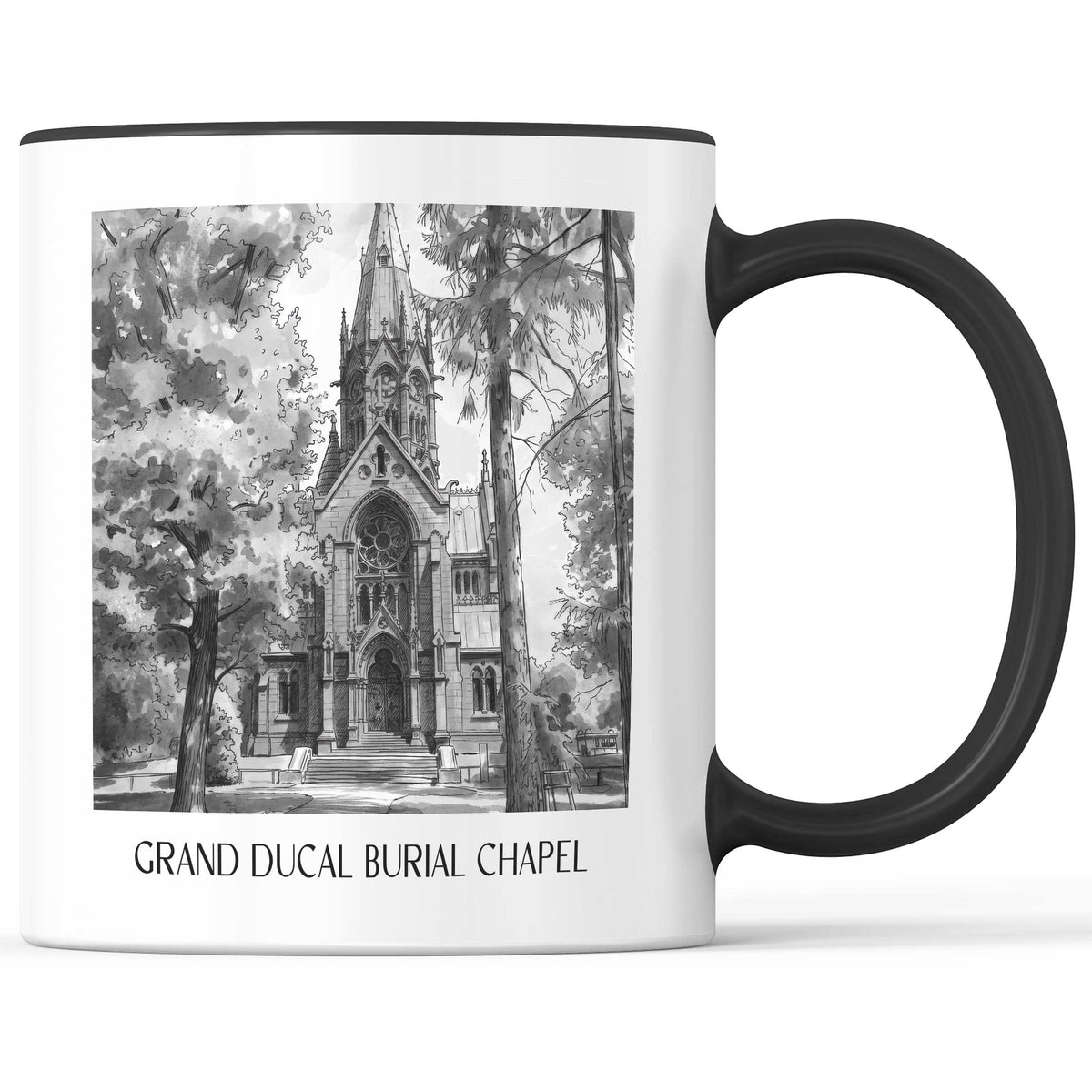 Großherzogliche Grabkapelle Kaffeebecher - Karlsruhe - Deutschland Becher - Kaffeetasse im Aquarell Schwarz-Weiß Stil - favplace