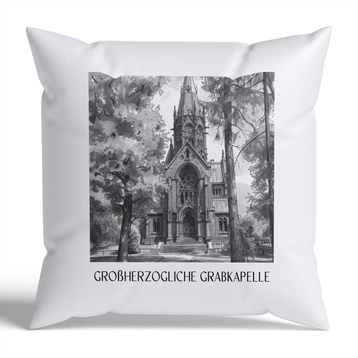 großherzogliche-grabkapelle-karlsruhe-deutschland-kissenbezug-aquarell-schwarz-weiss