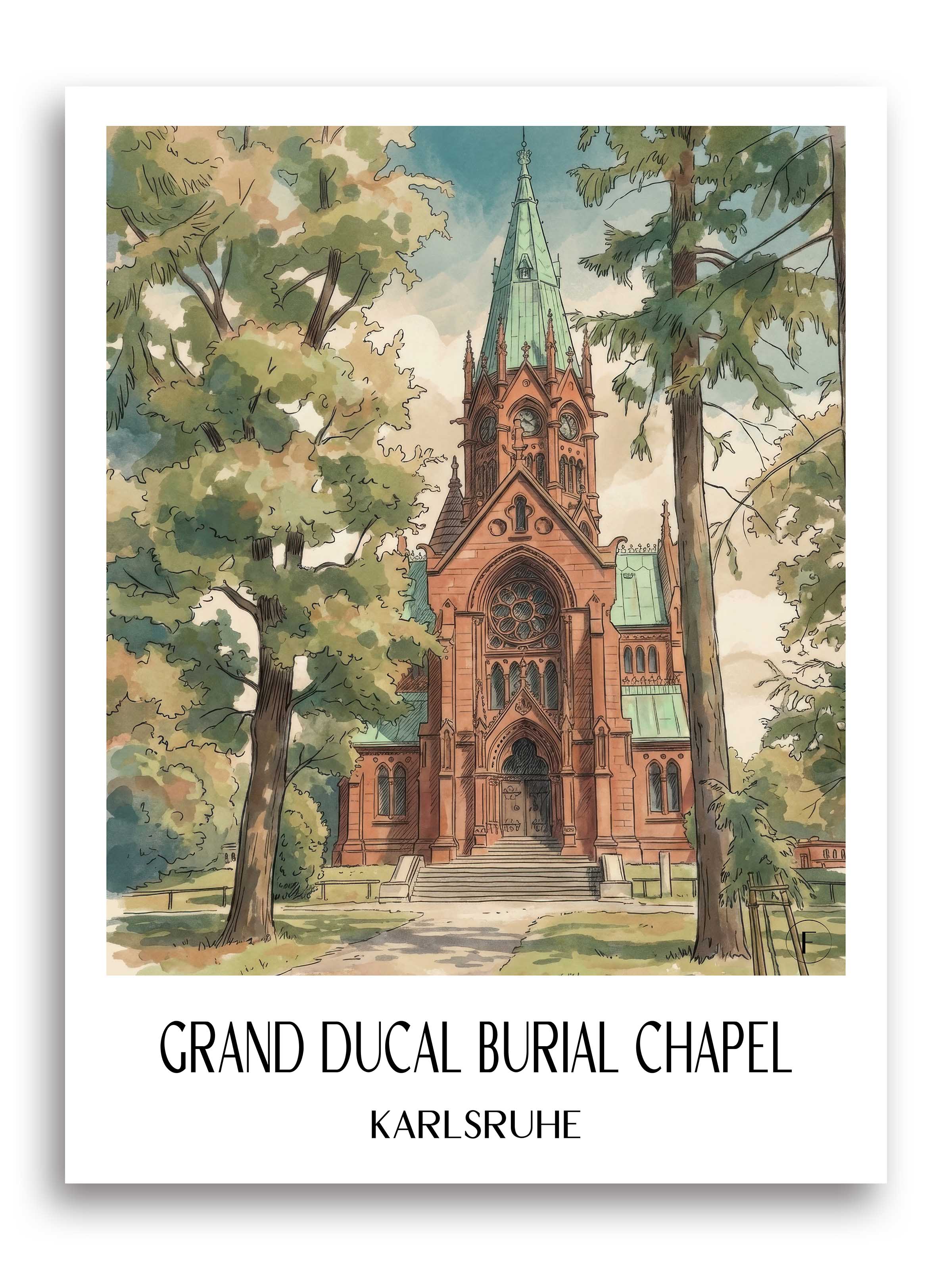Großherzogliche Grabkapelle Poster - Karlsruhe - Deutschland Kunstdruck - Aquarell von A4 bis A1 - favplace