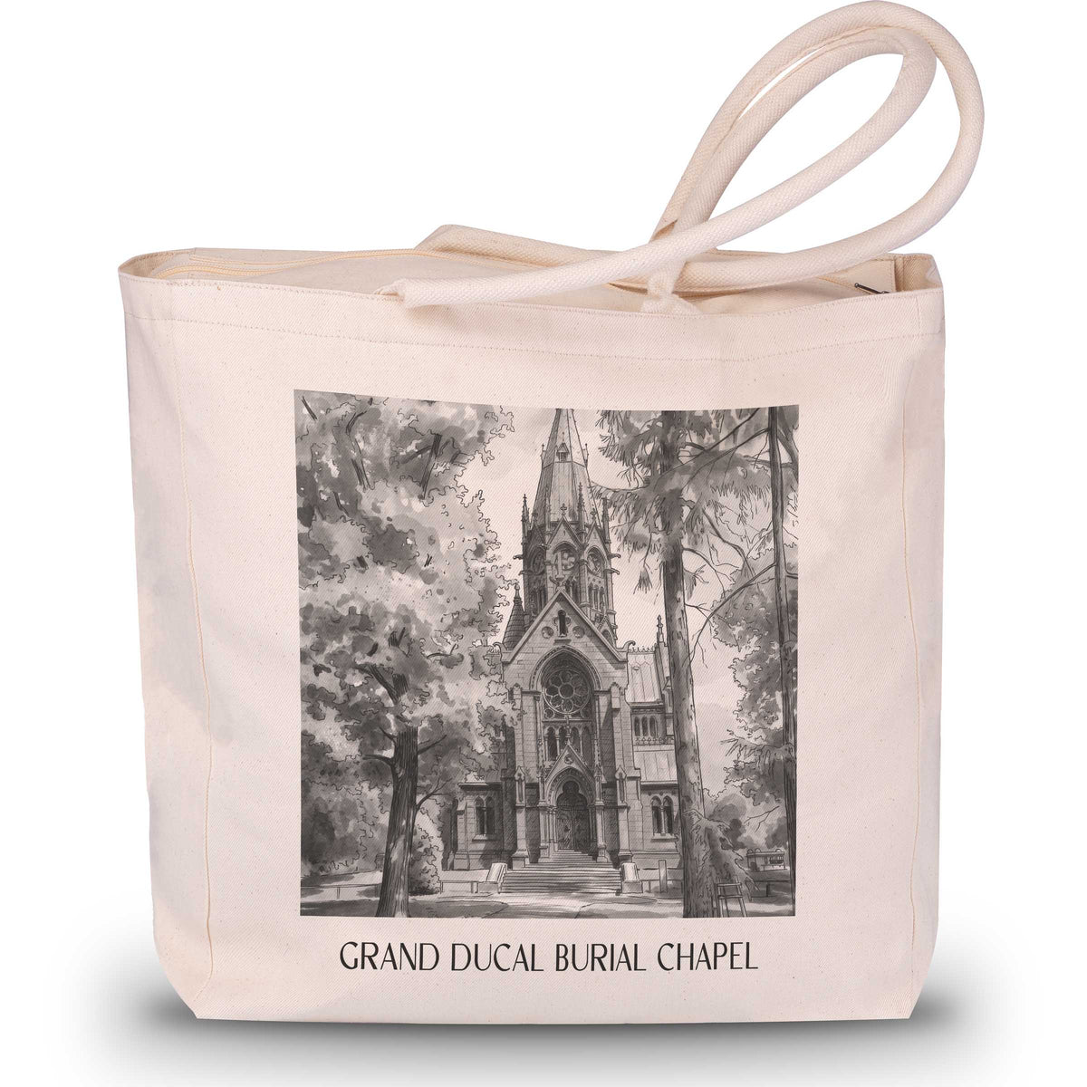 Großherzogliche Grabkapelle Shopping Tasche - Karlsruhe - Deutschland Tote Bag - Einkaufstasche im Aquarell Schwarz-Weiß Stil - favplace