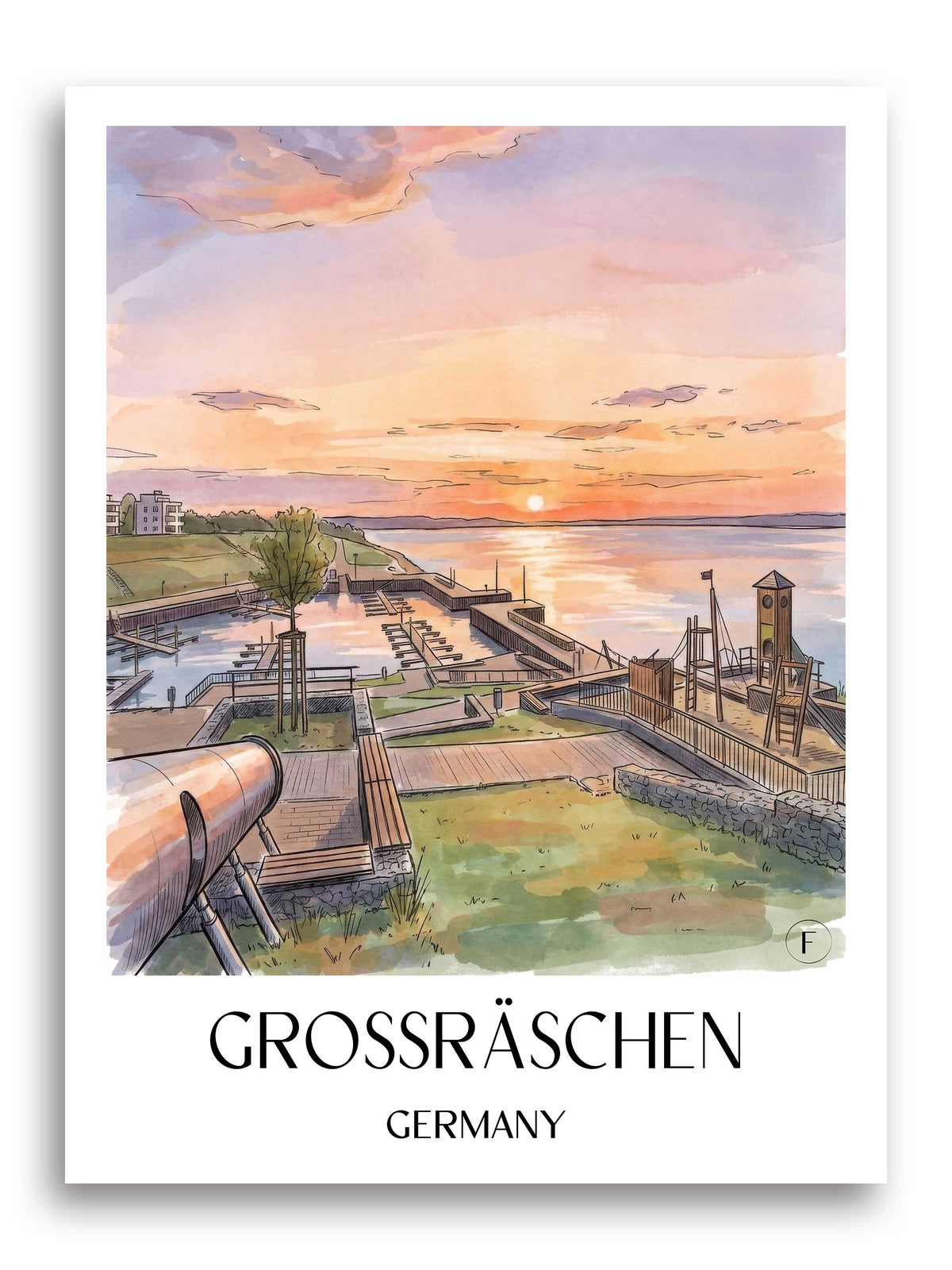 Großräschen Poster - Brandenburg - Deutschland Kunstdruck - Aquarell von A4 bis A1 - favplace