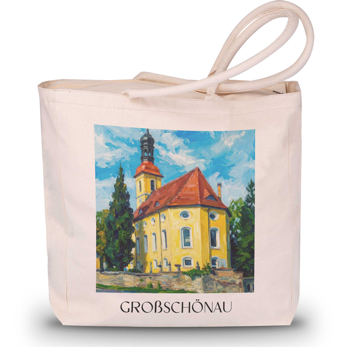 Großschönau Shopping Tasche - Zittauer Gebirge - Deutschland Tote Bag - Einkaufstasche im Ölgemälde Stil - favplace