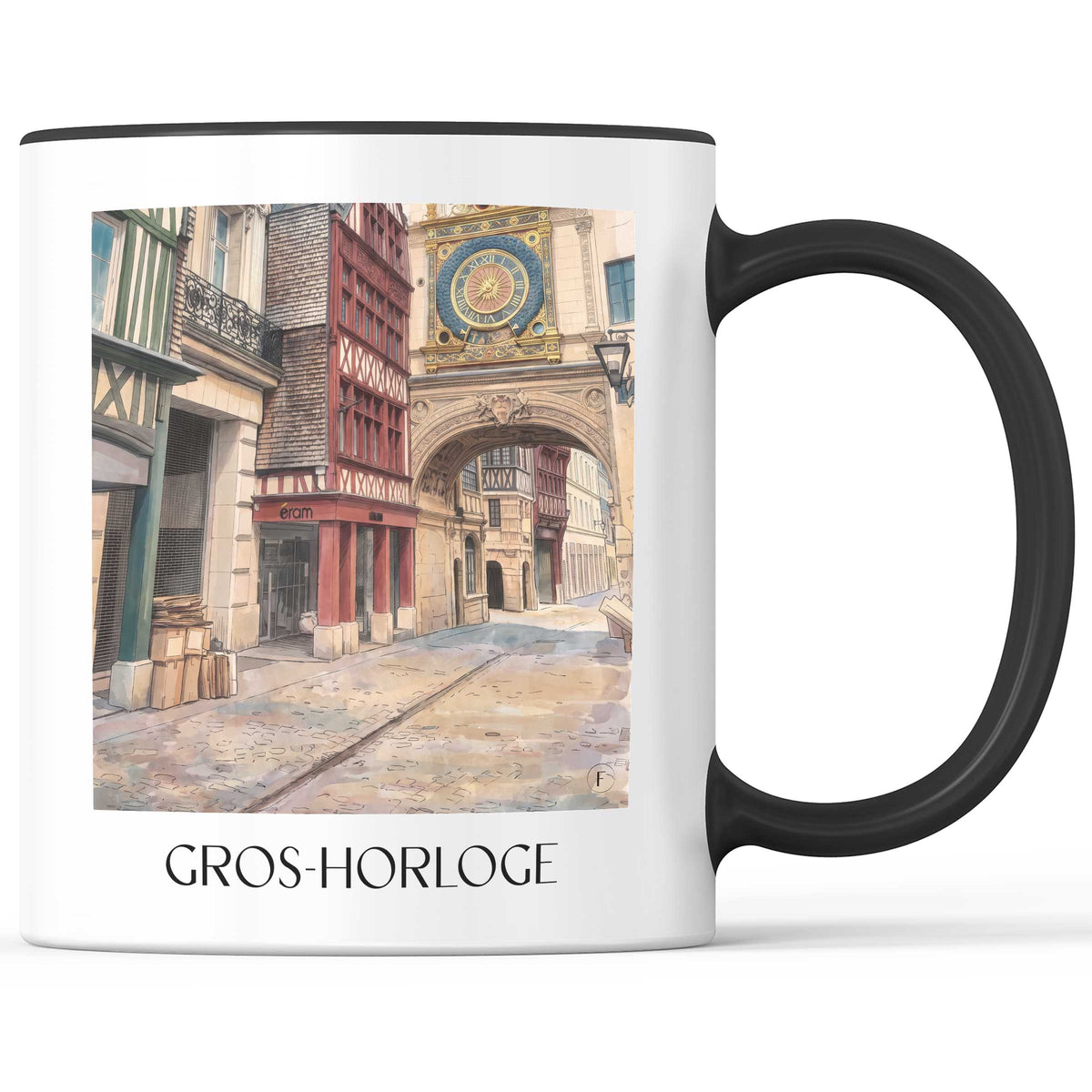 gros-horloge-rouen-frankreich-kaffeebecher-aquarell