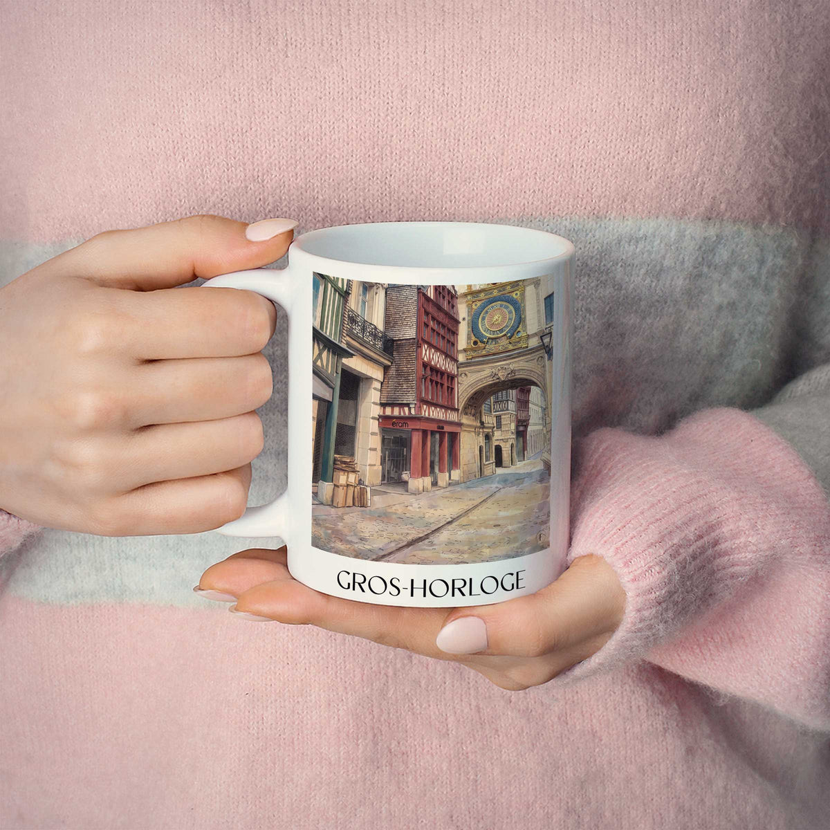 gros-horloge-rouen-frankreich-kaffeebecher-aquarell