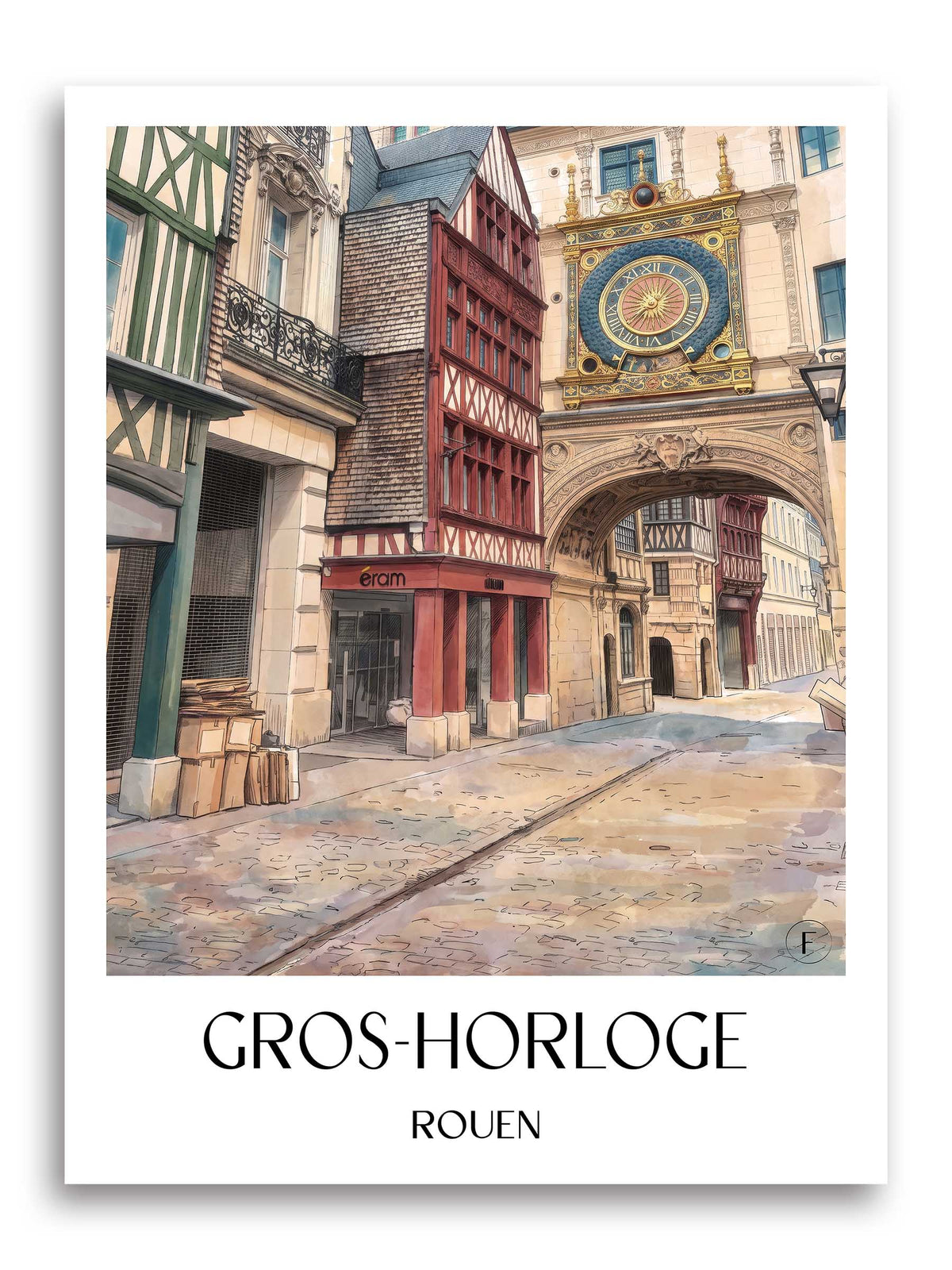 gros-horloge-rouen-frankreich-poster-aquarell