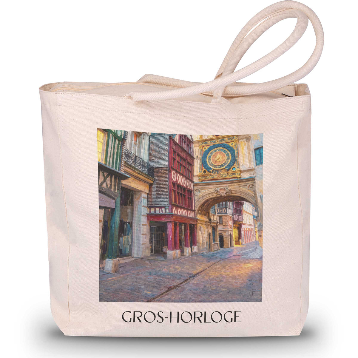 gros-horloge-rouen-frankreich-einkaufstasche-oil-painting-oelgemaelde