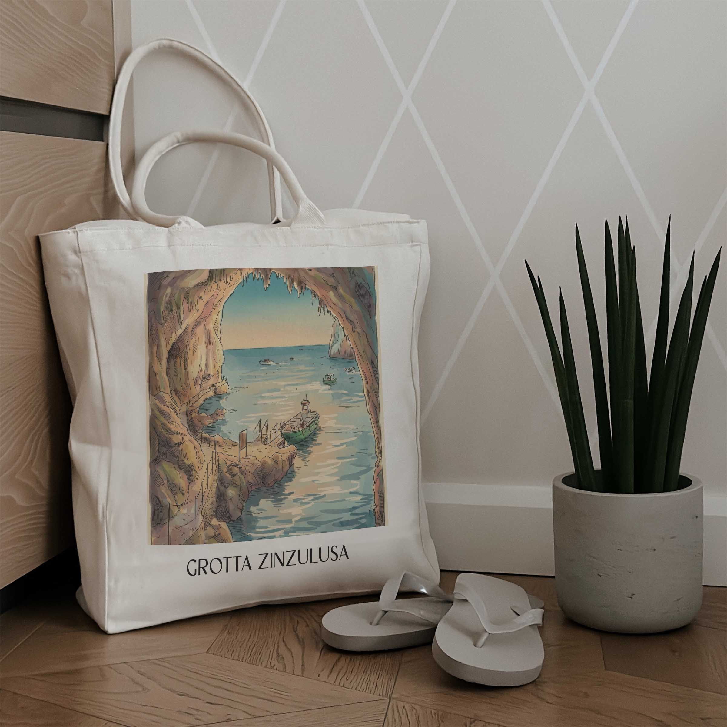 grotta-zinzulusa-castro-italien-einkaufstasche-aquarell