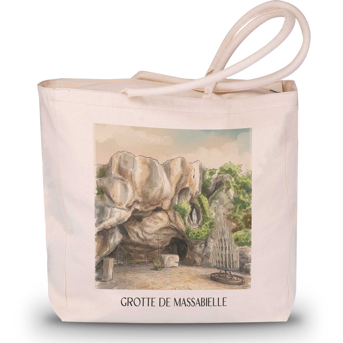 grotte-de-massabielle-lourdes-frankreich-einkaufstasche-aquarell
