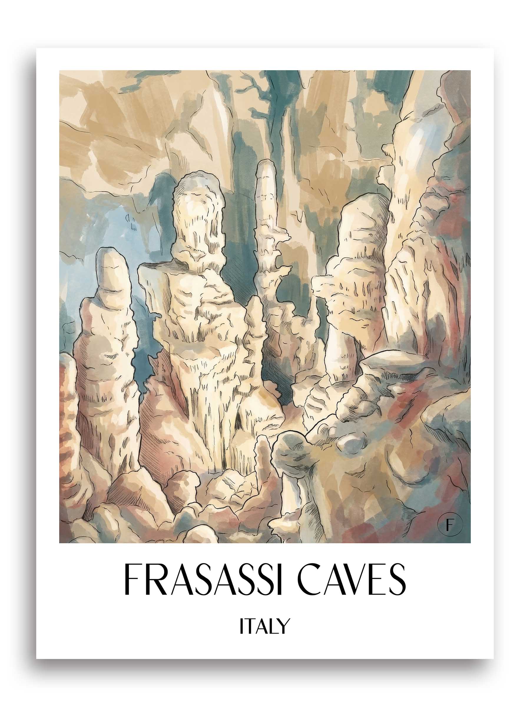 Grotten von Frasassi Poster - Genga - Italien Kunstdruck - Aquarell von A4 bis A1 - favplace