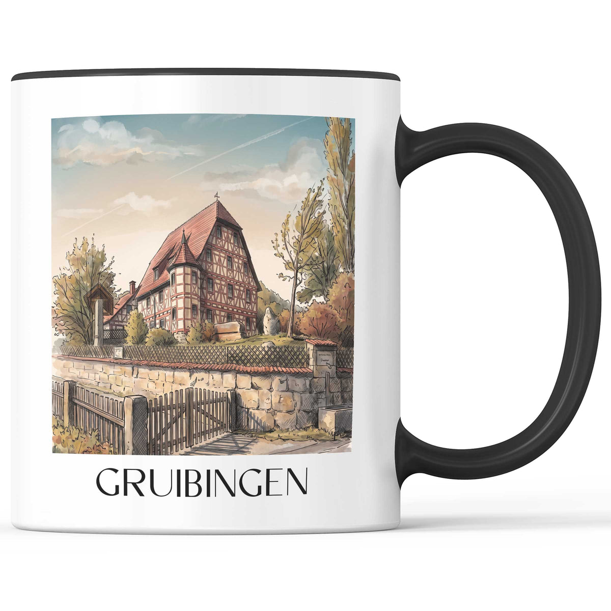Gruibingen Kaffeebecher - Schwäbische Alb - Deutschland Becher - Kaffeetasse im Aquarell Stil - favplace