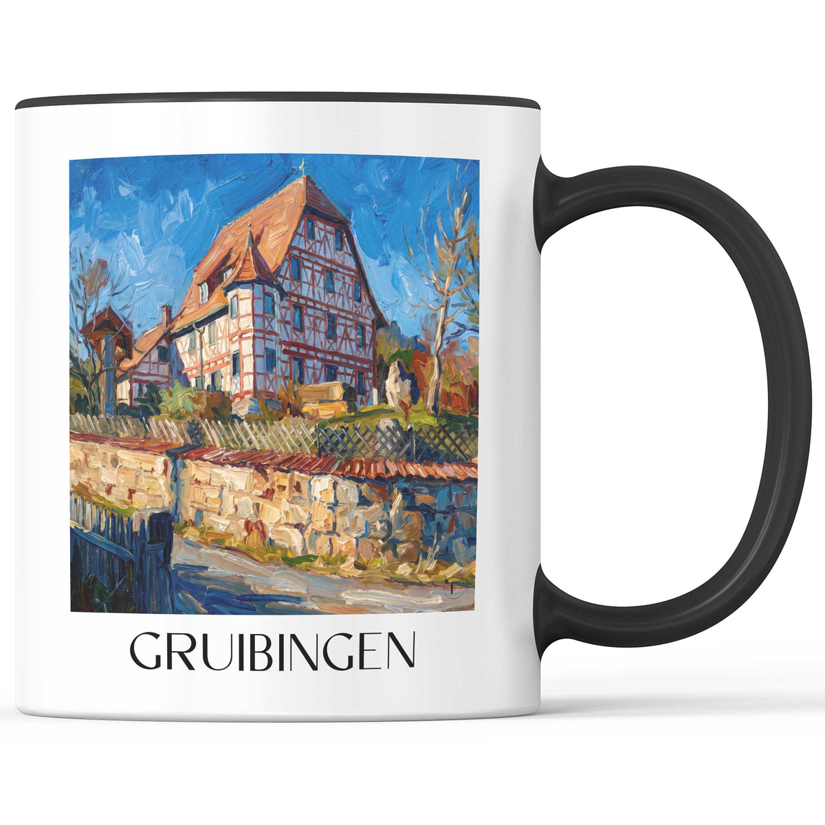 Gruibingen Kaffeebecher - Schwäbische Alb - Deutschland Becher - Kaffeetasse im Ölgemälde Stil