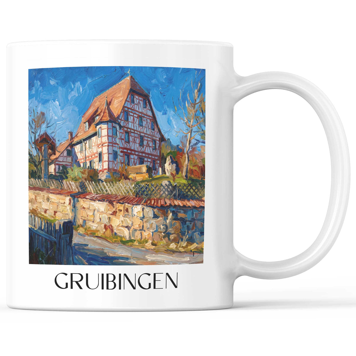 Gruibingen Kaffeebecher - Schwäbische Alb - Deutschland Becher - Kaffeetasse im Ölgemälde Stil