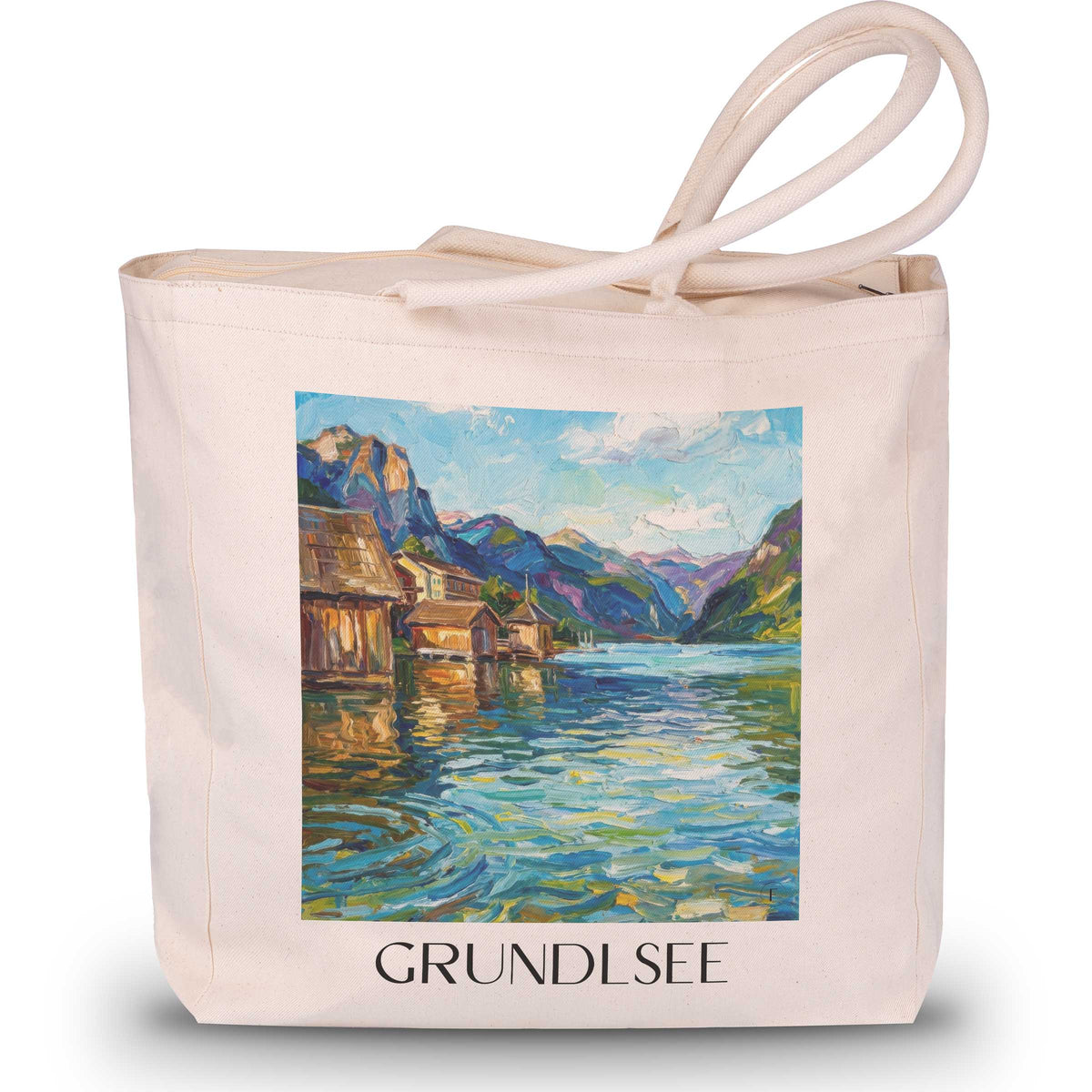 Grundlsee Shopping Tasche - Österreich - Österreich Tote Bag - Einkaufstasche im Ölgemälde Stil - favplace