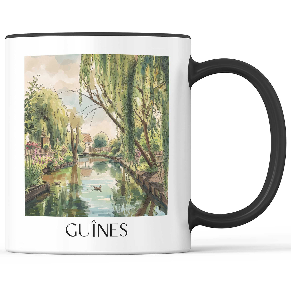 guînes-côte-d'opale-frankreich-kaffeebecher-aquarell