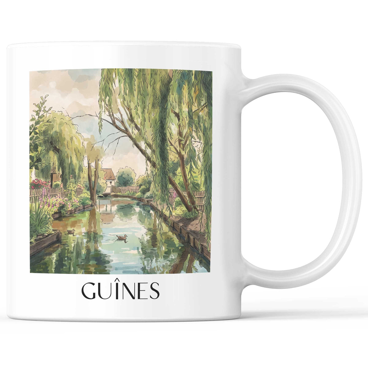 Guînes Kaffeebecher - Côte d'Opale - Frankreich Becher - Kaffeetasse im Aquarell Stil - favplace