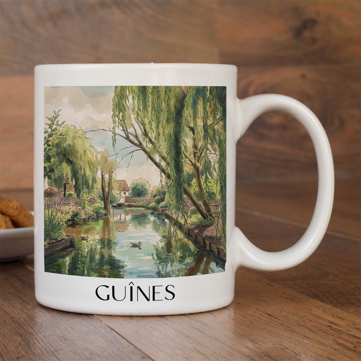 guînes-côte-d'opale-frankreich-kaffeebecher-aquarell