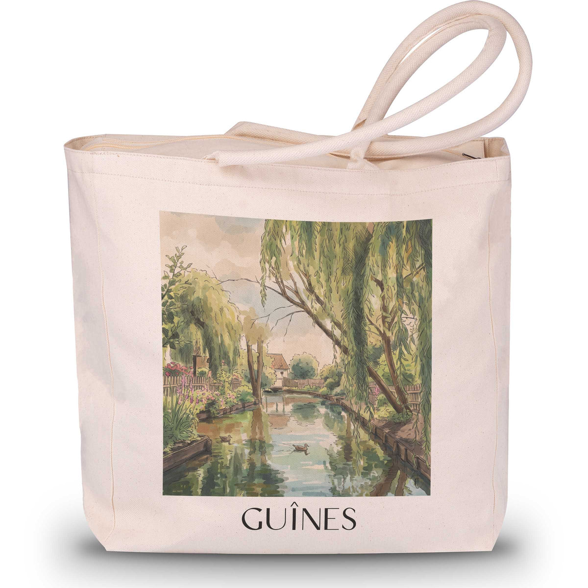 guînes-côte-d'opale-frankreich-einkaufstasche-aquarell