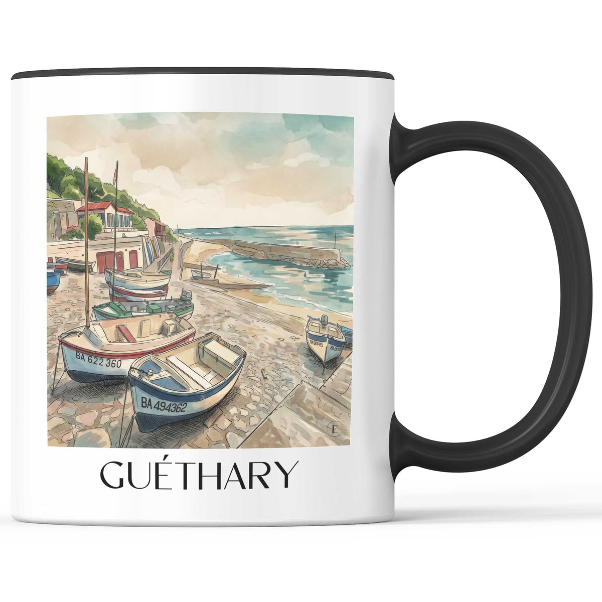 Guéthary Kaffeebecher - Pays Basque - Frankreich Becher - Kaffeetasse im Aquarell Stil - favplace