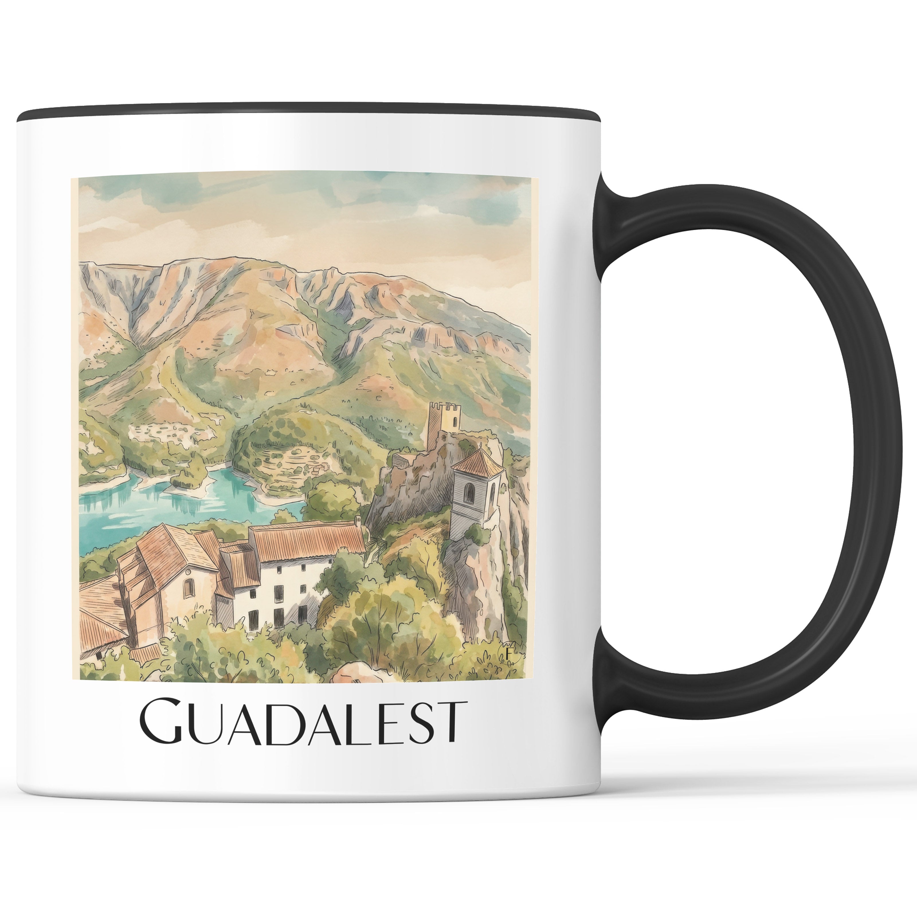 Guadalest Kaffeebecher - Spanien - Spanien Becher - Kaffeetasse im Aquarell Stil - favplace