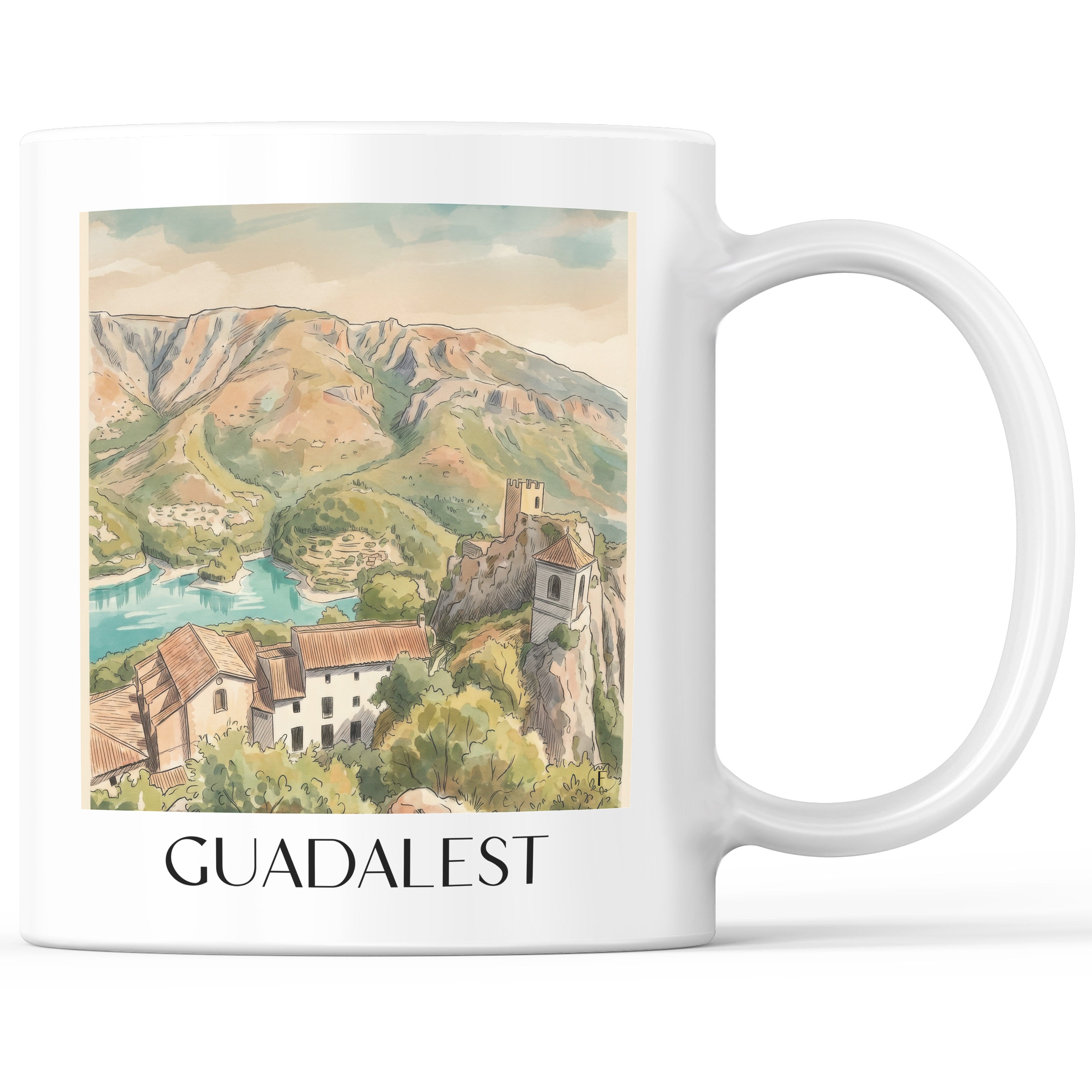 Guadalest Kaffeebecher - Spanien - Spanien Becher - Kaffeetasse im Aquarell Stil - favplace