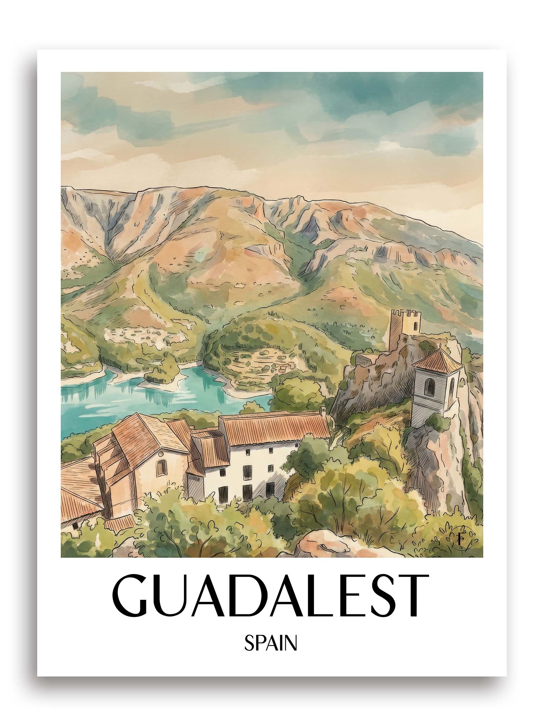 Guadalest Poster - Spanien - Spanien Kunstdruck - Aquarell von A4 bis A1 - favplace
