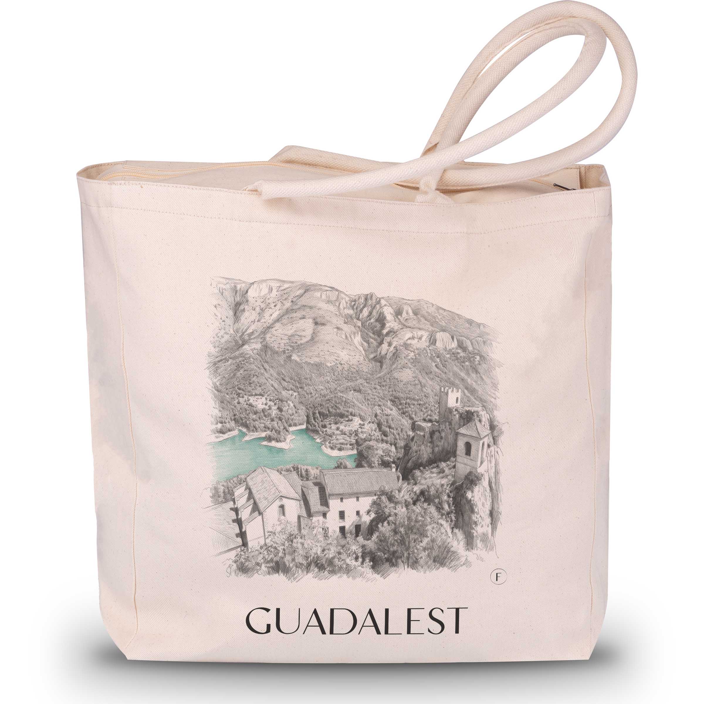 Guadalest Shopping Bag - Spain - Spain Tote Bag - Drawing Style Shopping Bag