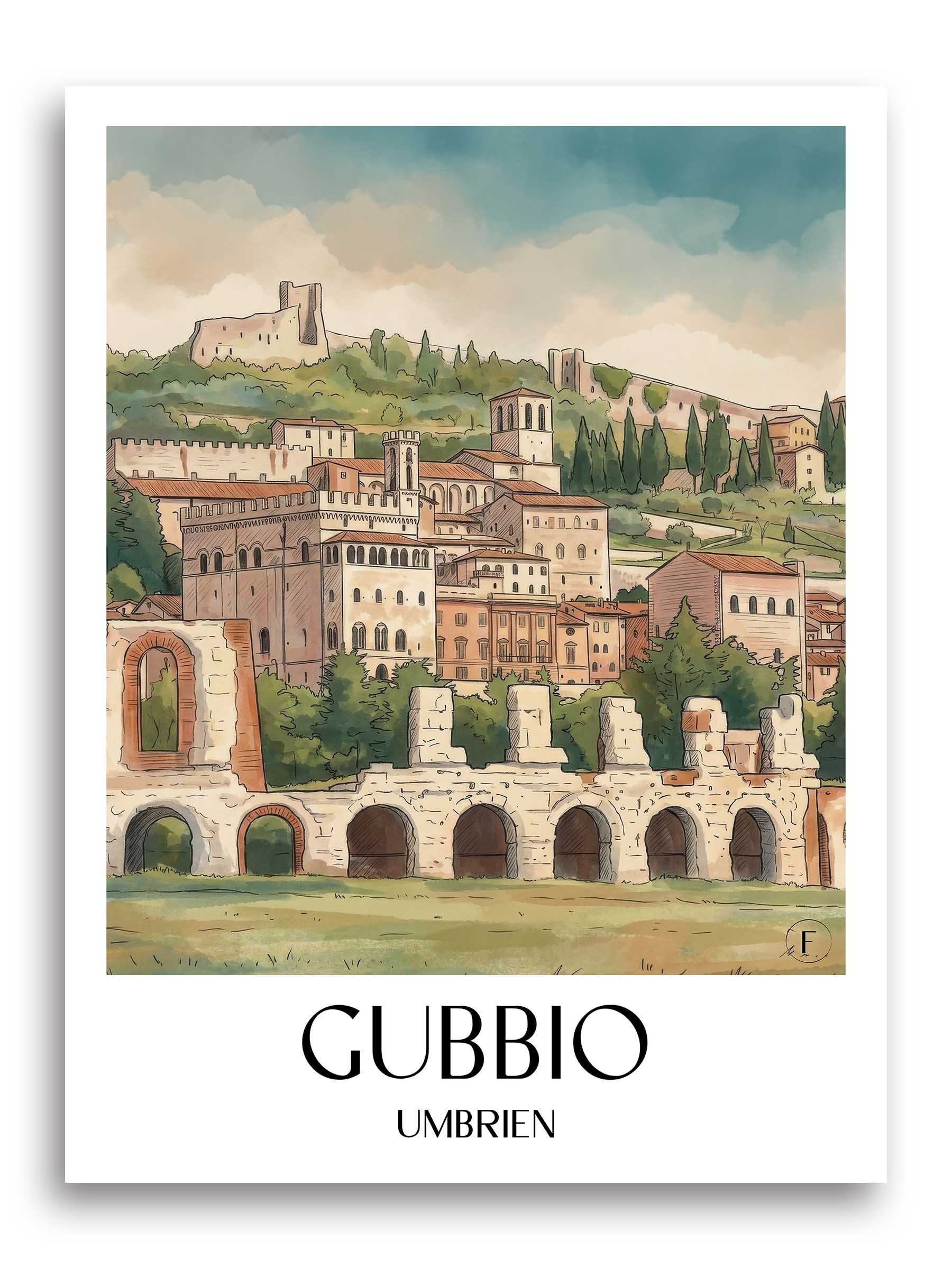 gubbio-umbrien-italien-poster-aquarell